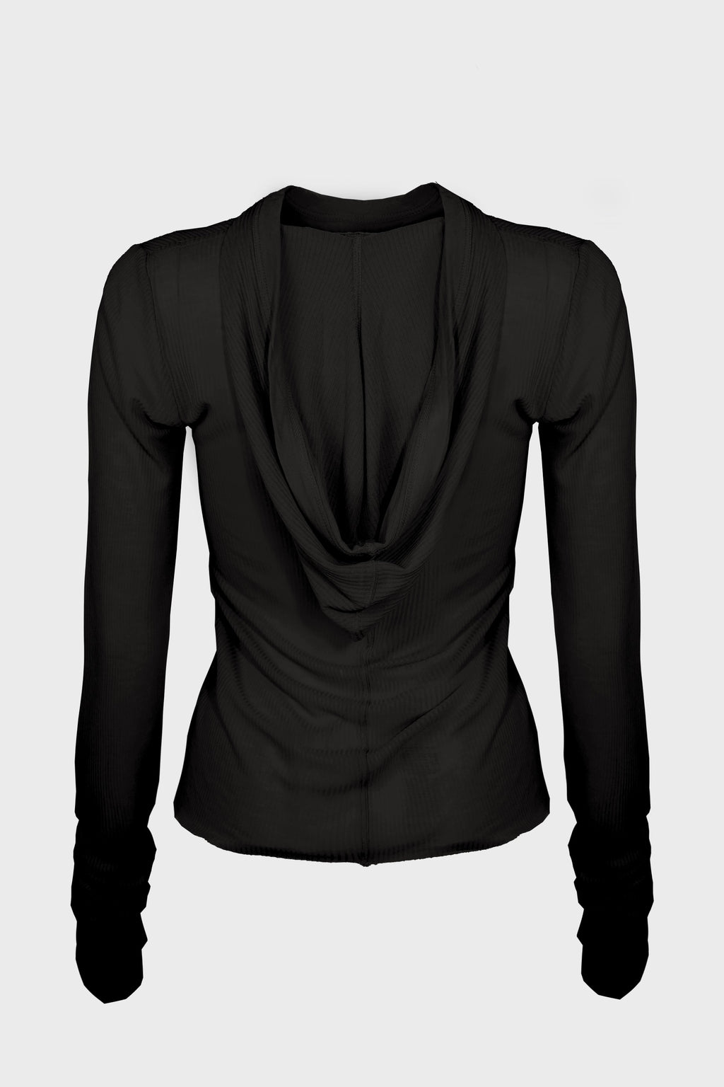 CROPPED HOODED RIB LS T BLACK