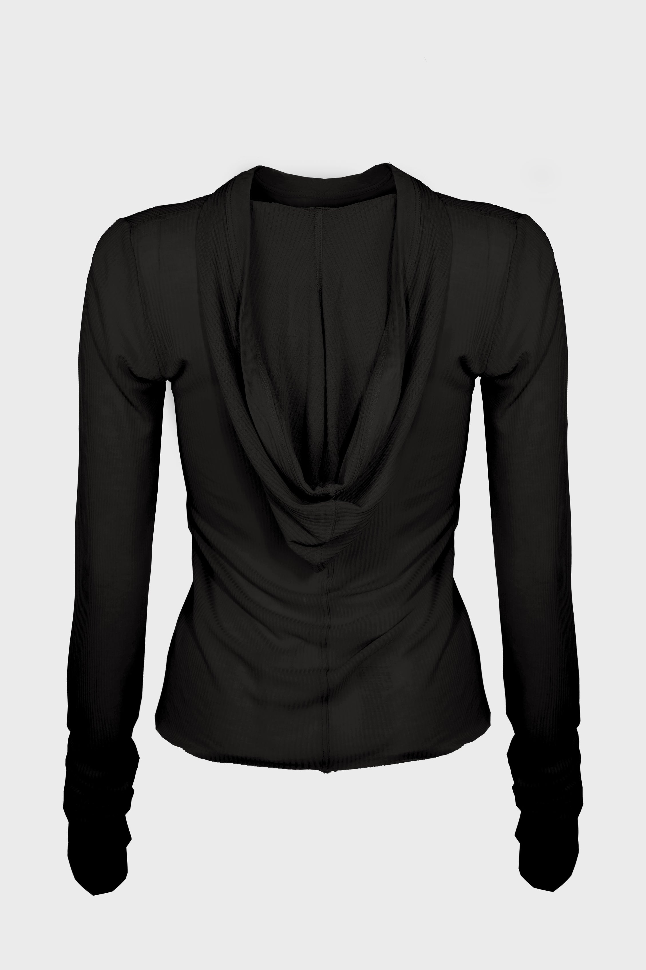 CROPPED HOODED RIB LS T BLACK