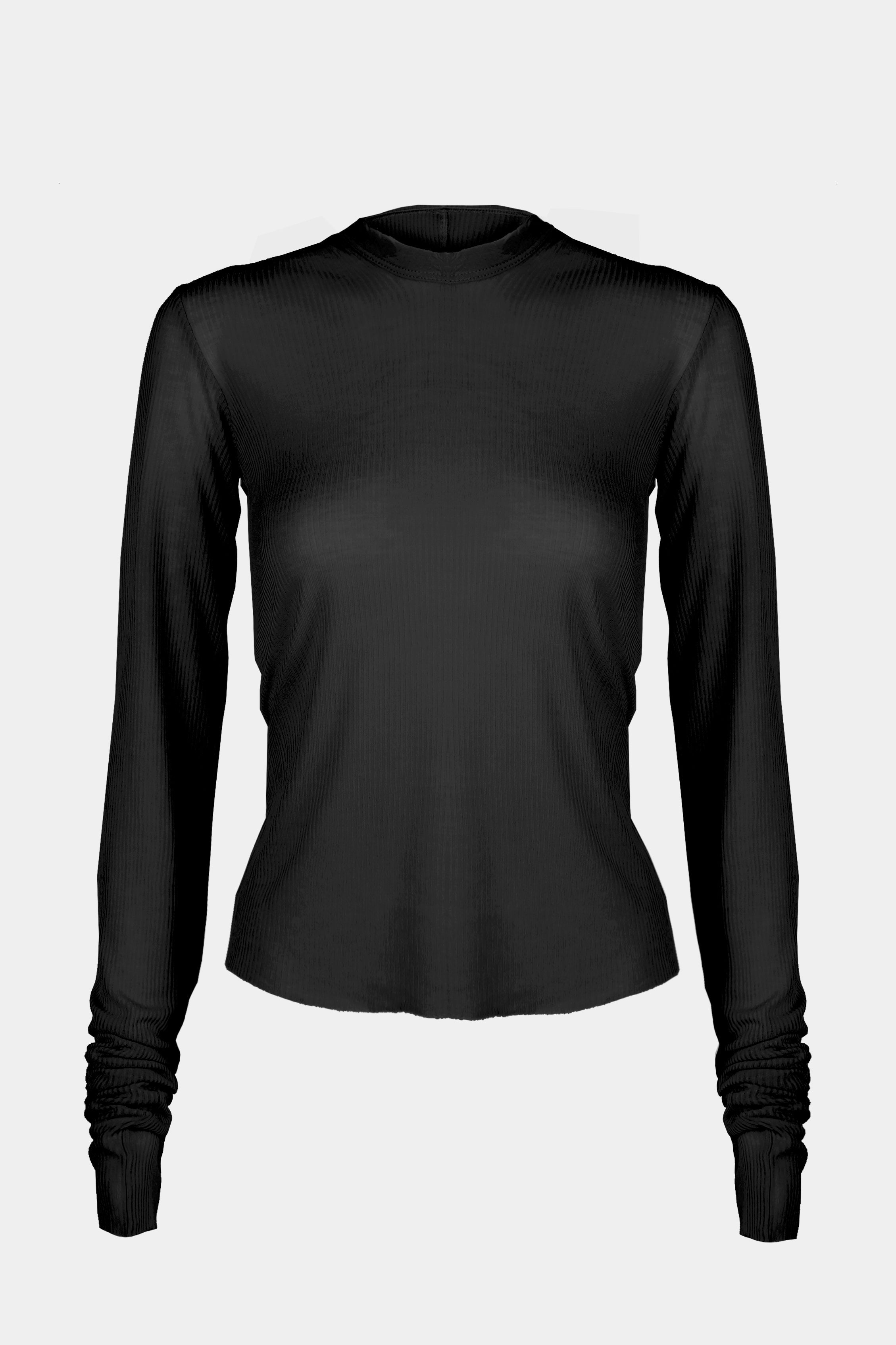 CROPPED HOODED RIB LS T BLACK