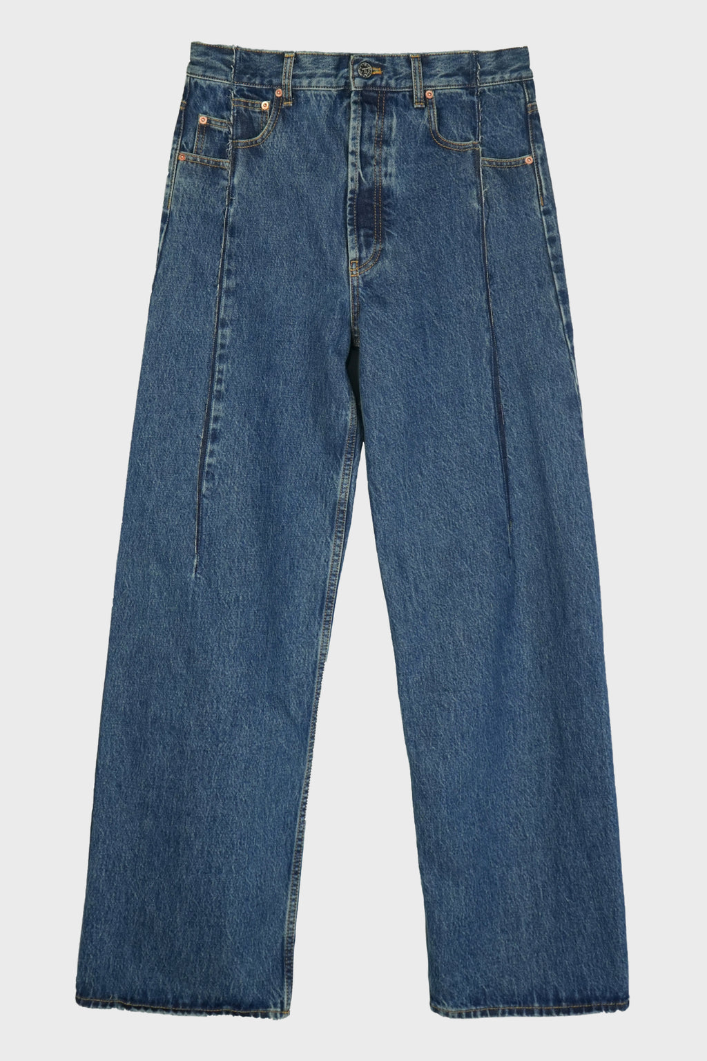 PINCHED CUT-UP JEANS MID BLUE