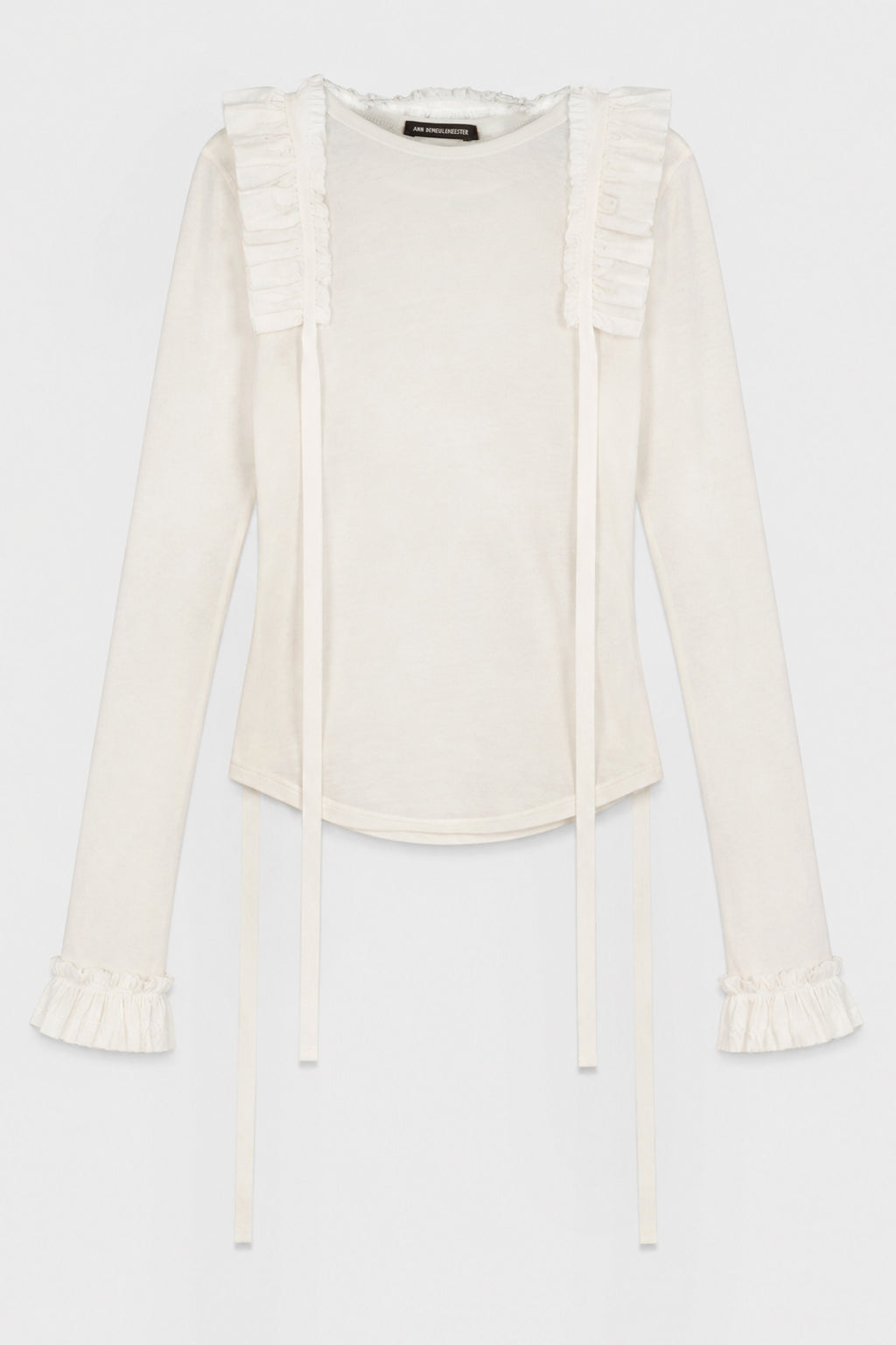 INNA WRINKLED CROPPED LONG SLEEVE TOP WITH RUFFLED COLLAR AND CUFFS IVORY