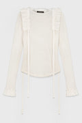 INNA WRINKLED CROPPED LONG SLEEVE TOP WITH RUFFLED COLLAR AND CUFFS IVORY