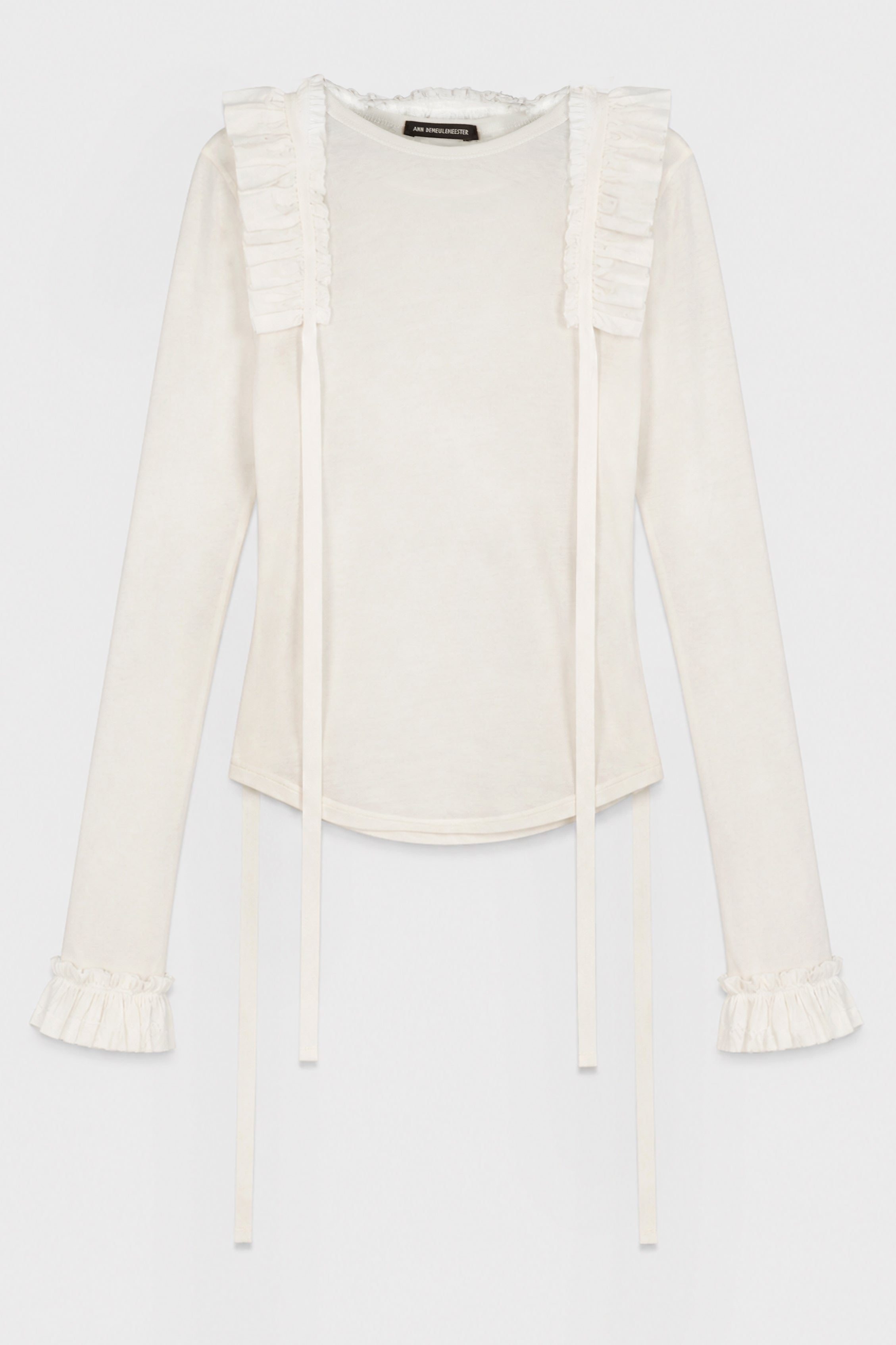 INNA WRINKLED CROPPED LONG SLEEVE TOP WITH RUFFLED COLLAR AND CUFFS IVORY
