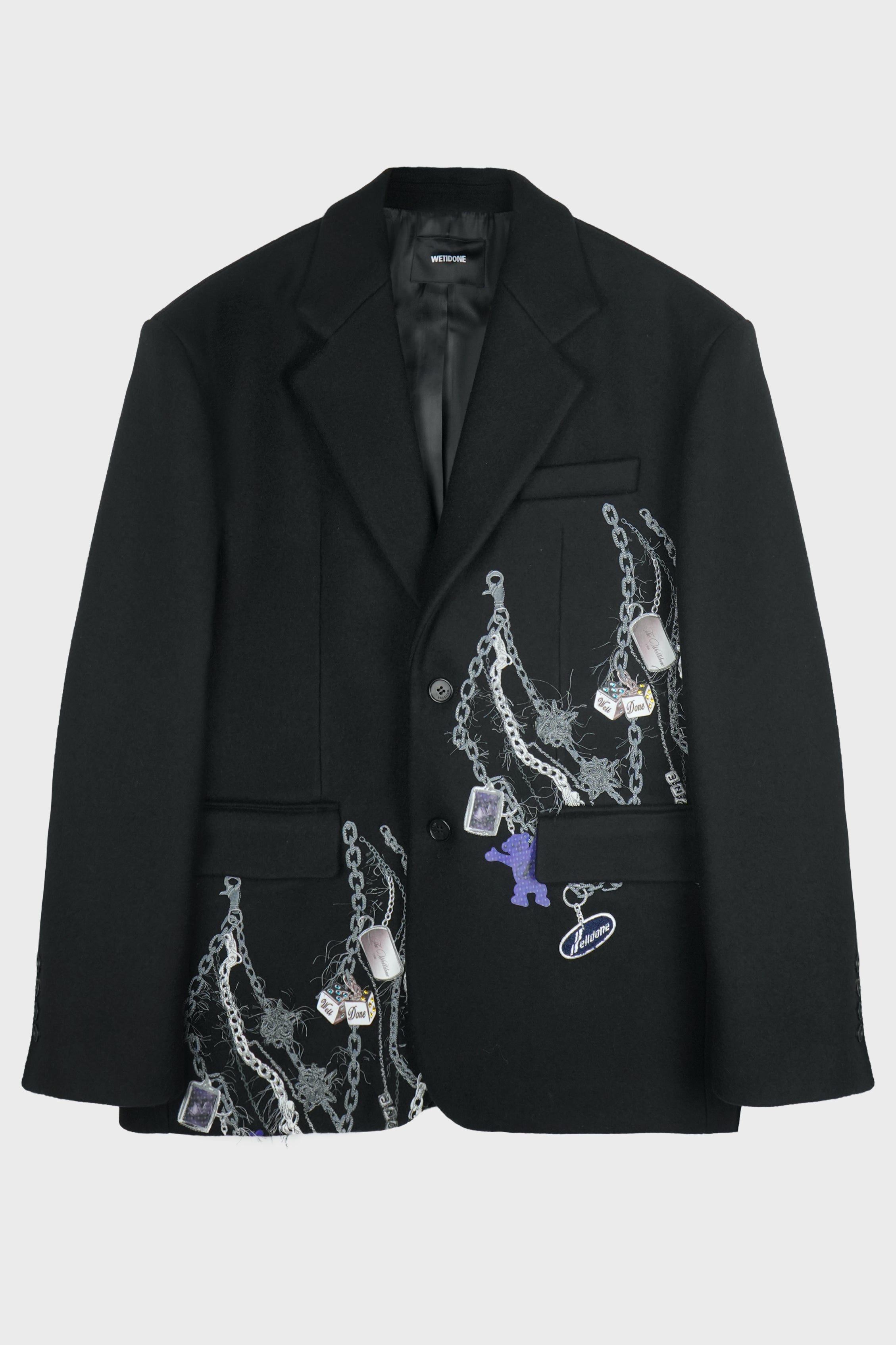CHAIN EMBROIDERY HEAVY WOOL JACKET BLACK