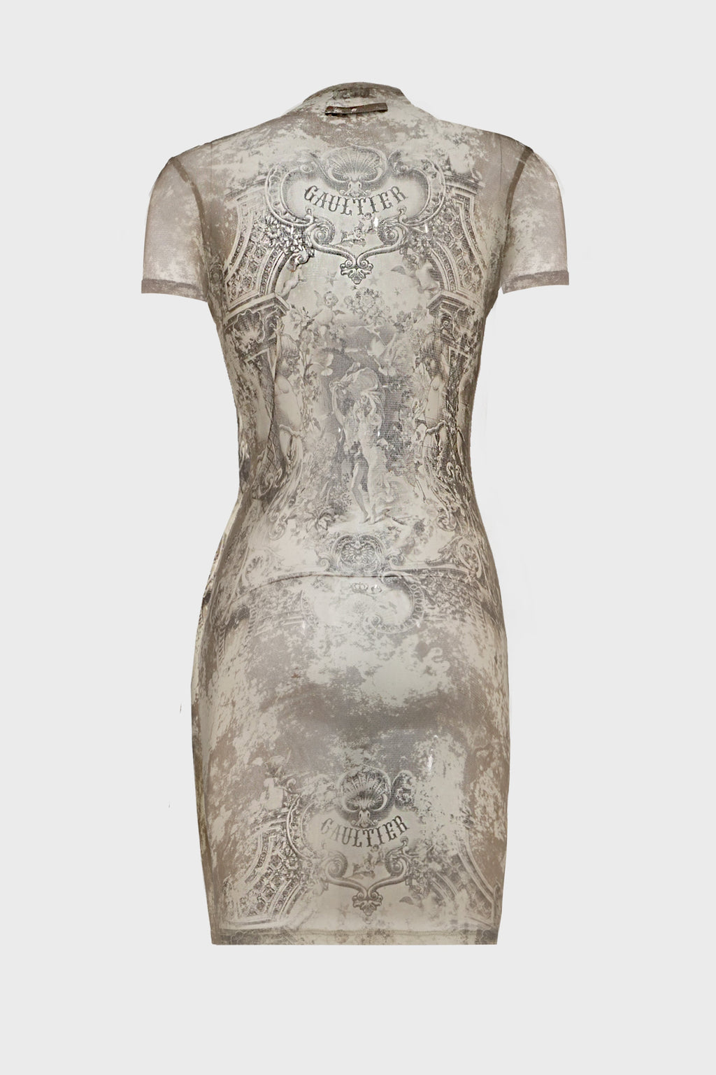 MESH SHORT DRESS "MÉDAILLON" LIGHTBEIGE