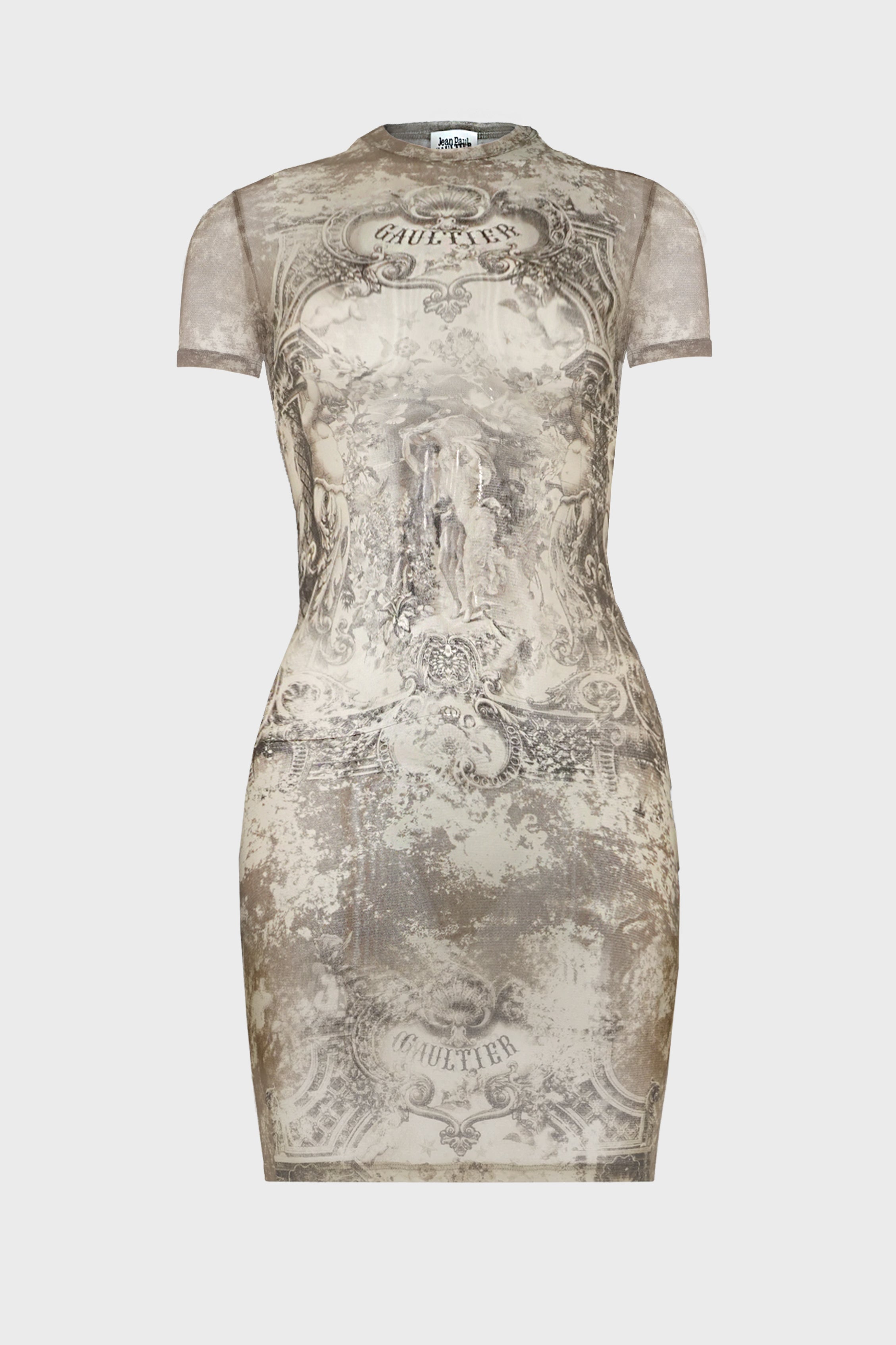 MESH SHORT DRESS "MÉDAILLON" LIGHTBEIGE