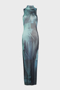MESH HIGHNECK LONG DRESS "WATER"