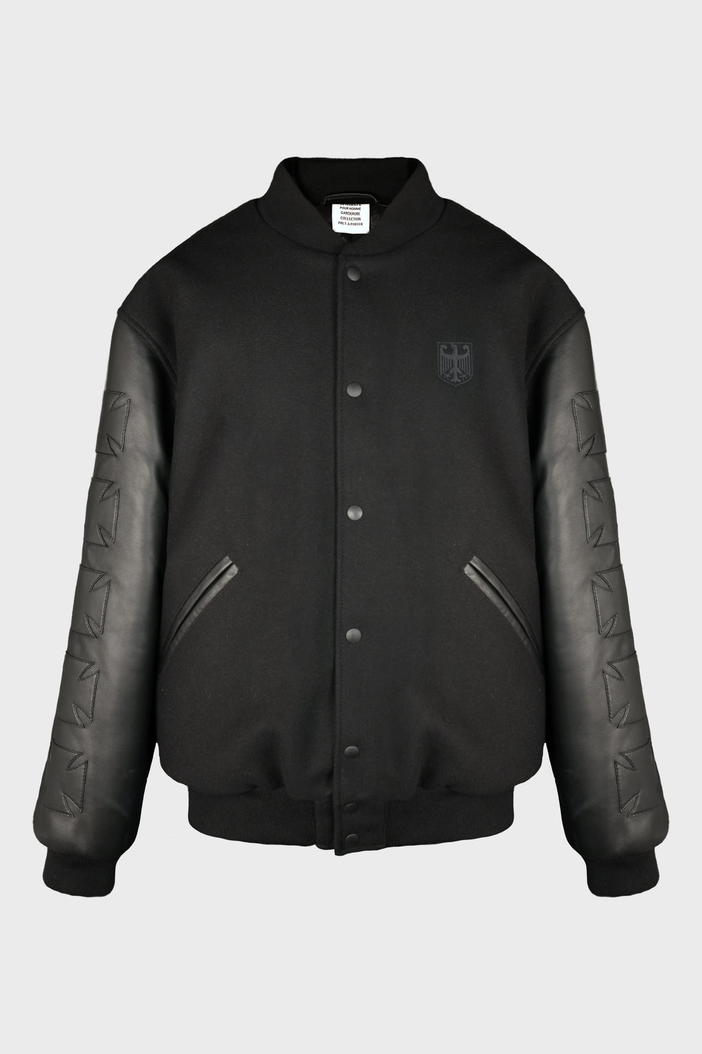 BIKER CROSS EMBROIDERED VARSITY JACKET BLACK