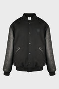 BIKER CROSS EMBROIDERED VARSITY JACKET BLACK