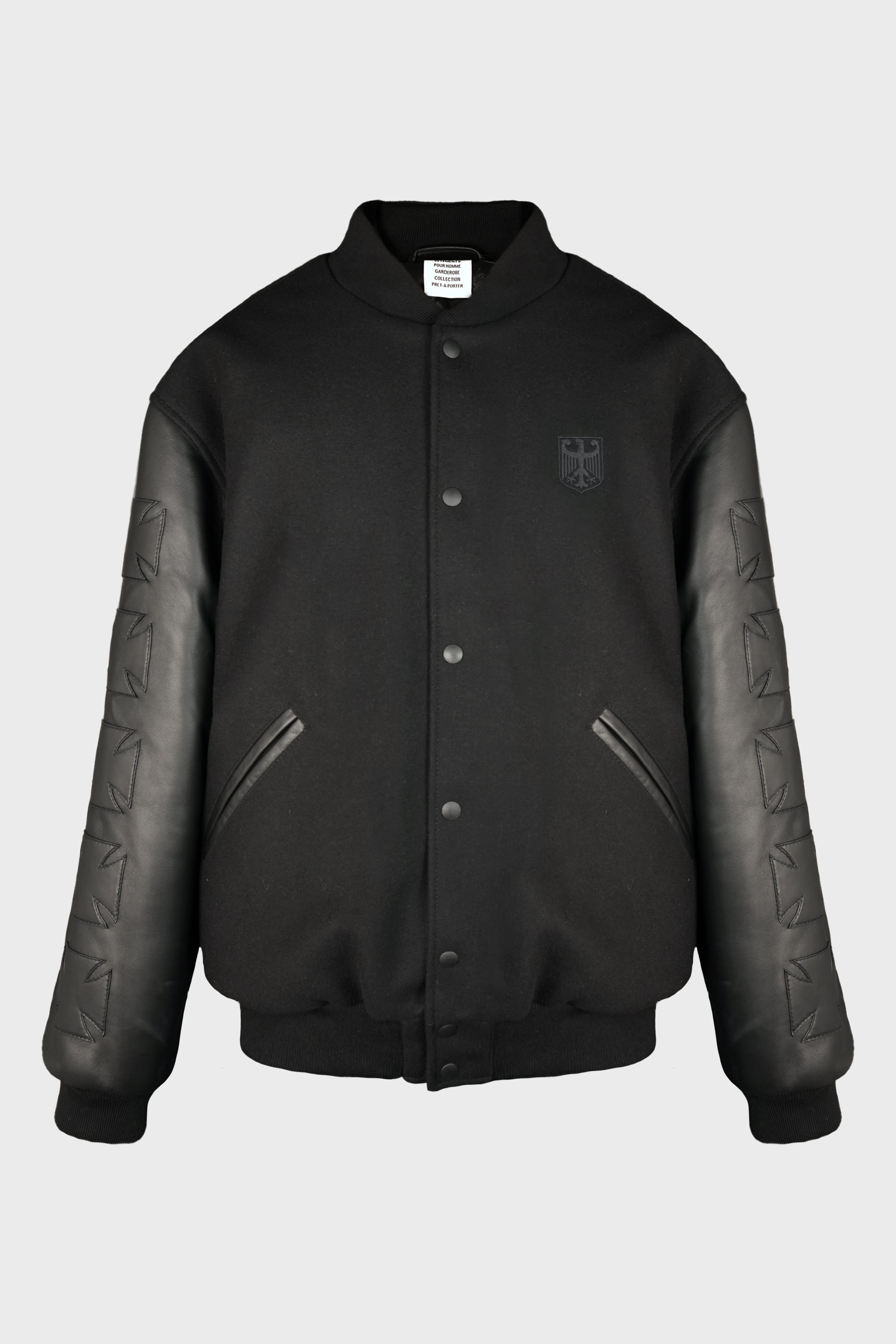 BIKER CROSS EMBROIDERED VARSITY JACKET BLACK