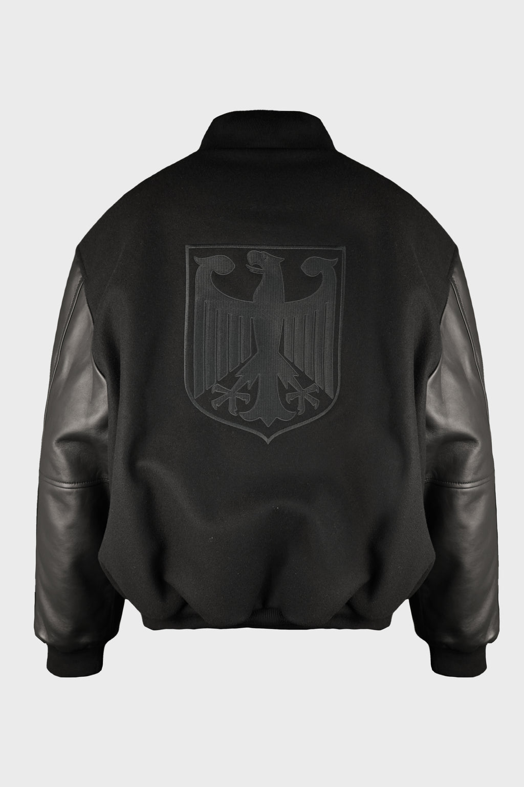 BIKER CROSS EMBROIDERED VARSITY JACKET BLACK