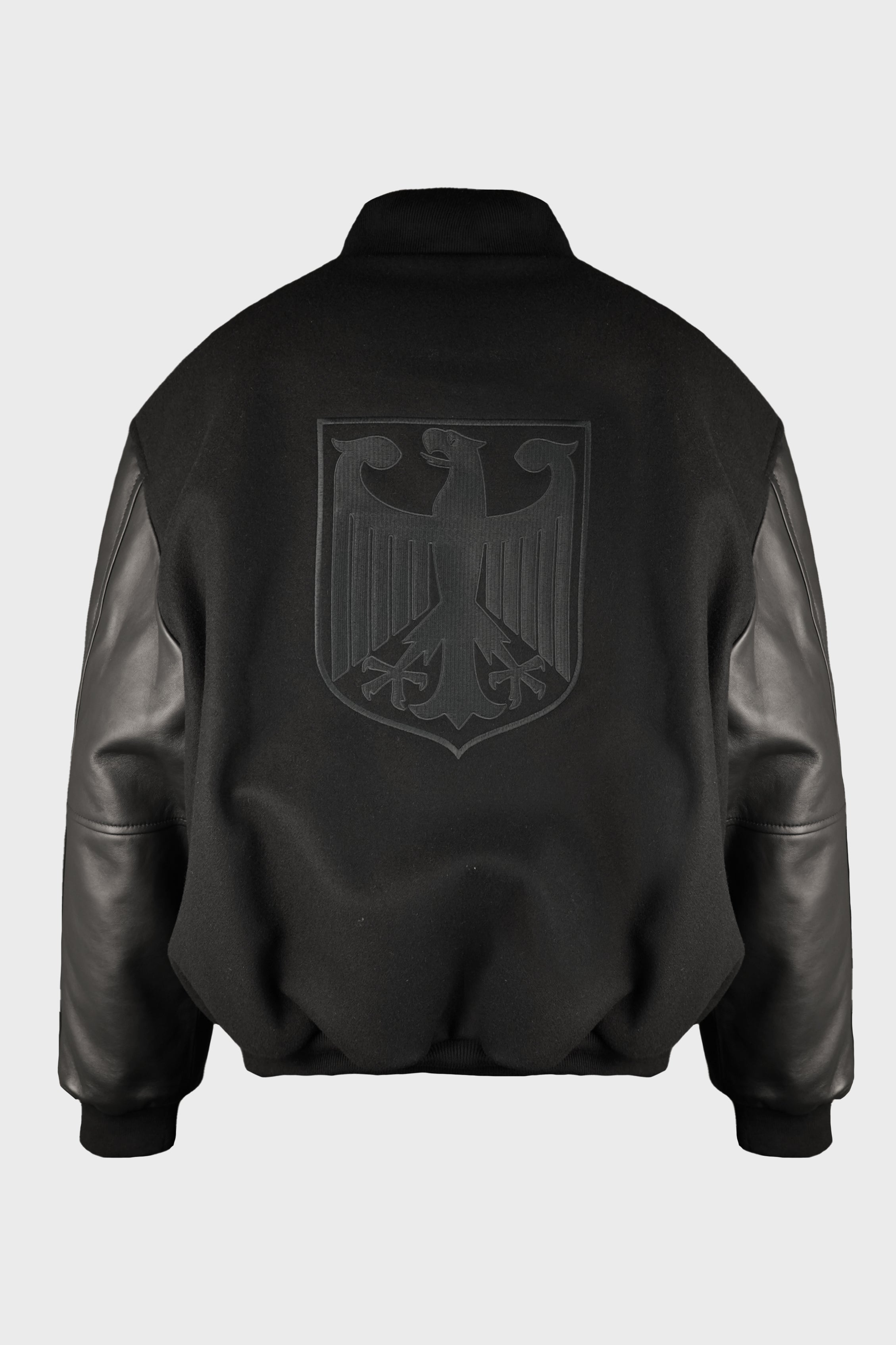 BIKER CROSS EMBROIDERED VARSITY JACKET BLACK