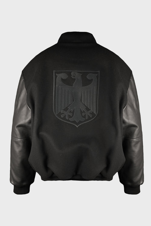 BIKER CROSS EMBROIDERED VARSITY JACKET BLACK