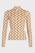 MOON PRINTED JERSEY LS HIGHNECK TOP TAN