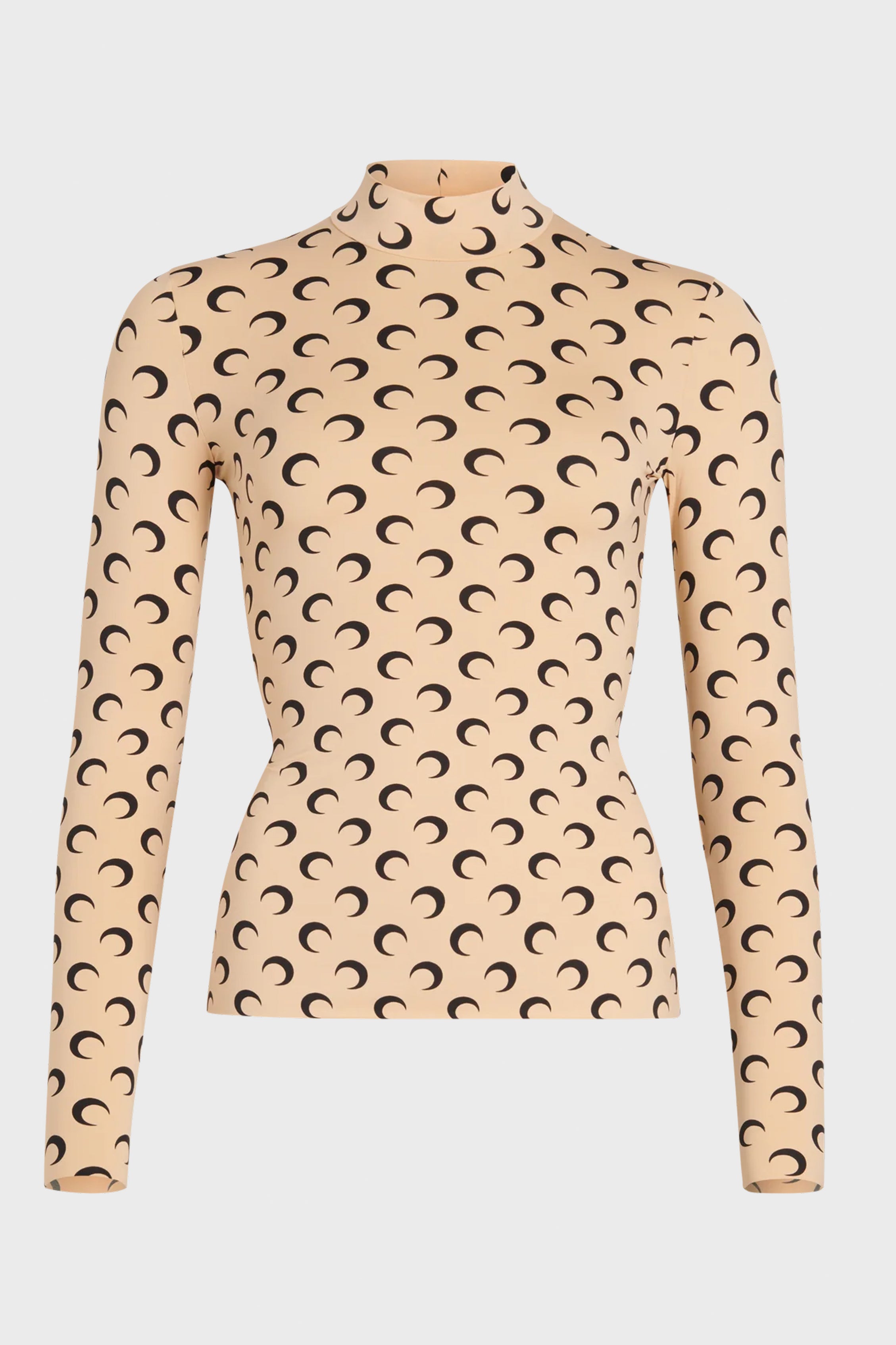 MOON PRINTED JERSEY LS HIGHNECK TOP TAN