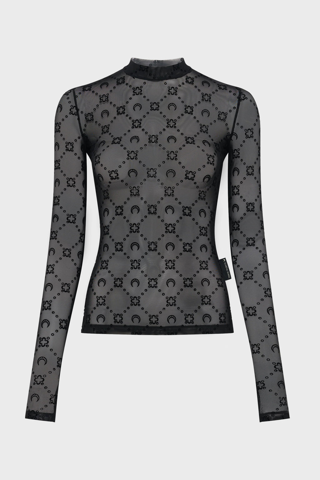 MOONOGRAM MESH FLOCK LS HIGHNECK TOP BLACK