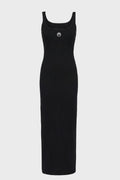 MOON LOGO RIBBED JERSEY LONG DRESS BLACK