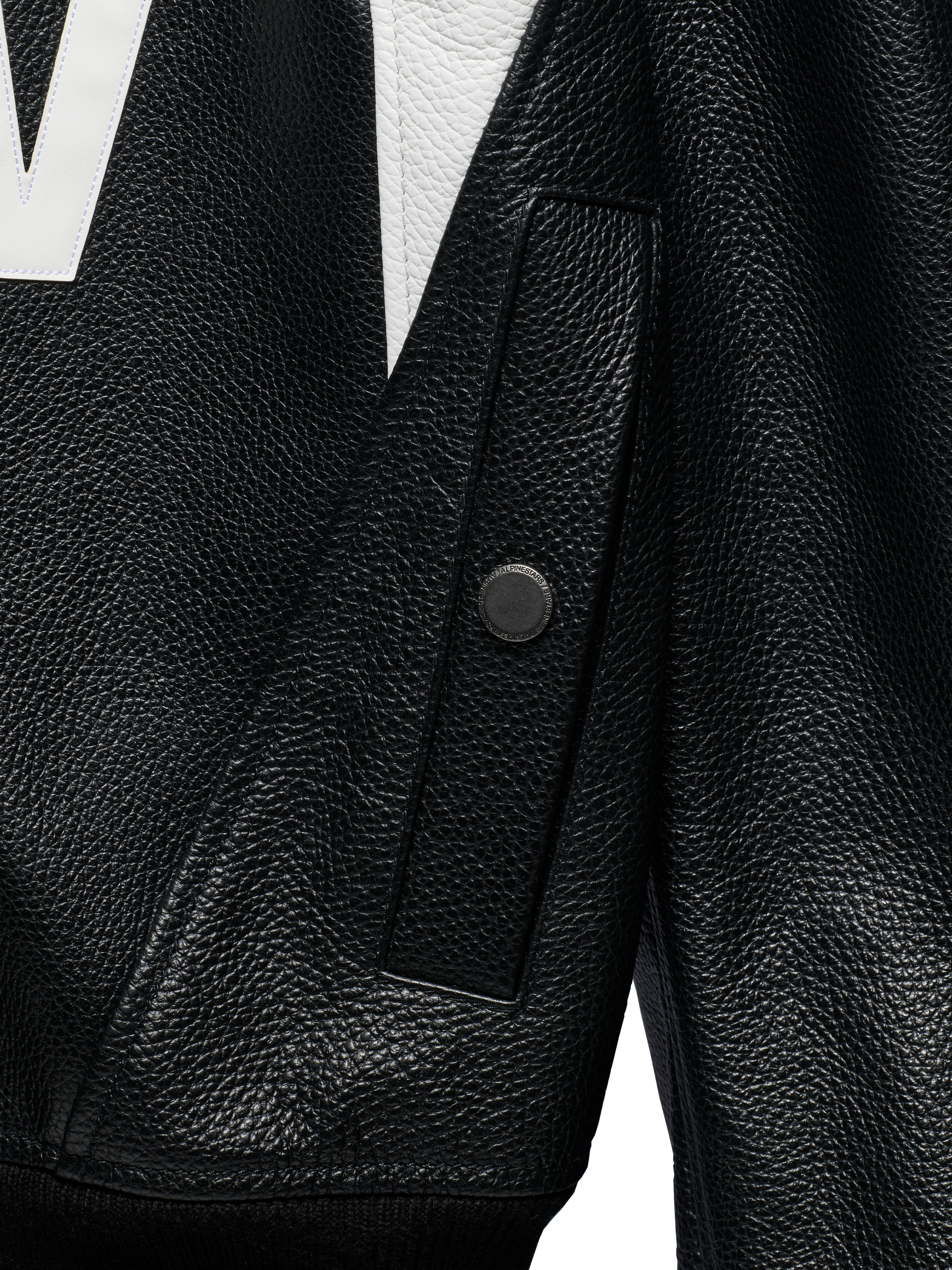 THE CHIEF BOMBER LEATHER JACKET BLACK WHITE RED