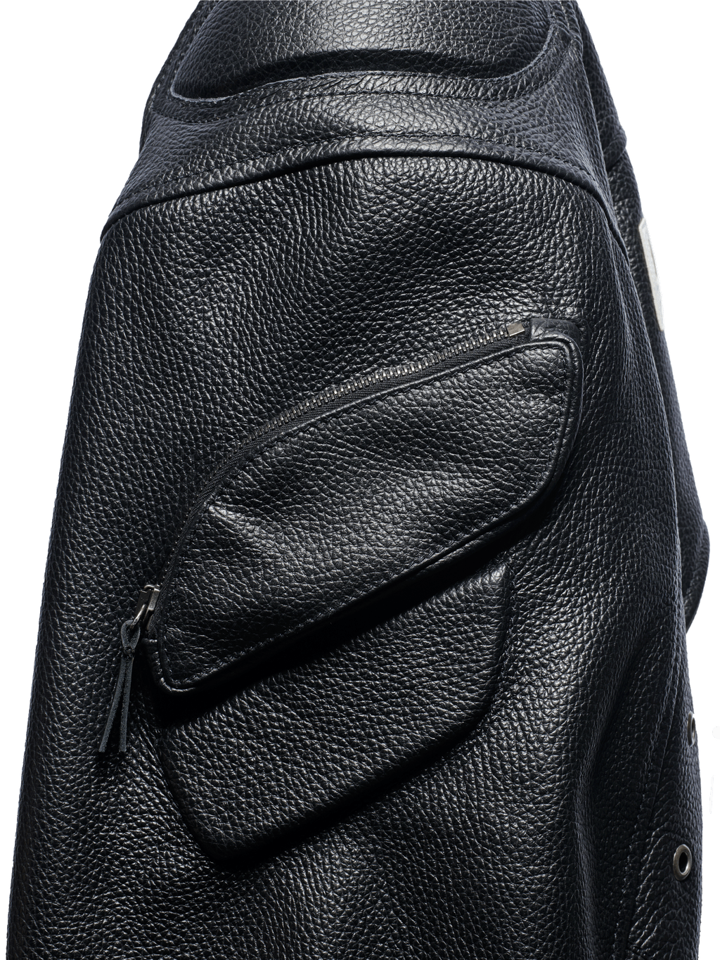 THE CHIEF BOMBER LEATHER JACKET BLACK WHITE RED