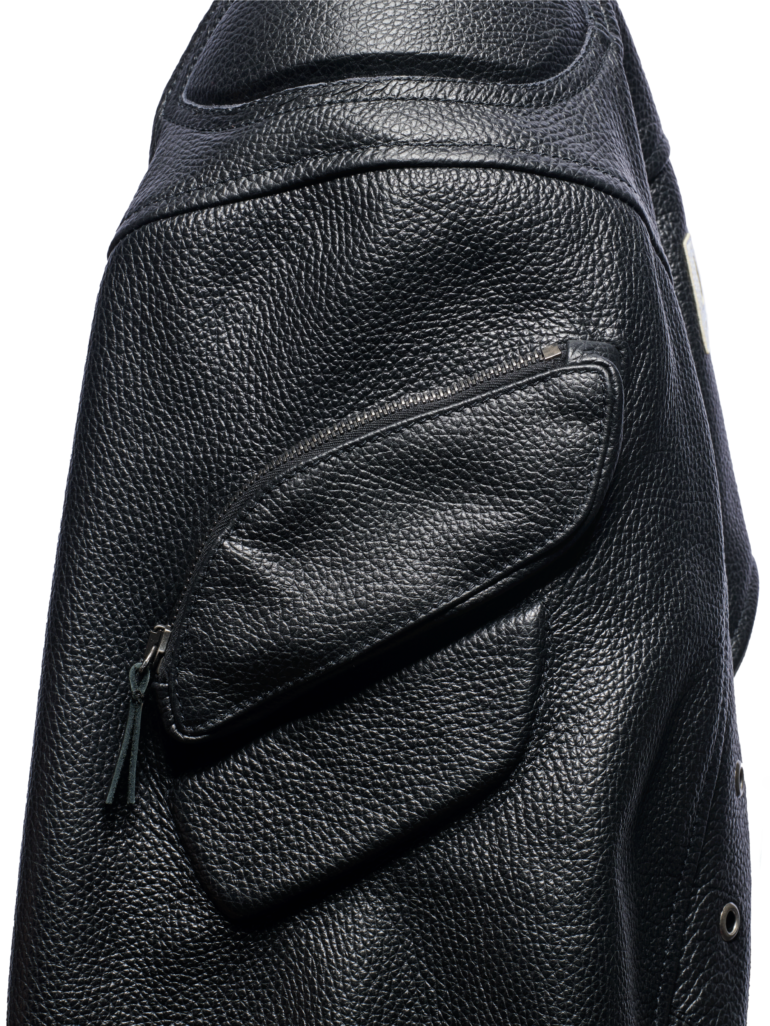 THE CHIEF BOMBER LEATHER JACKET BLACK WHITE RED