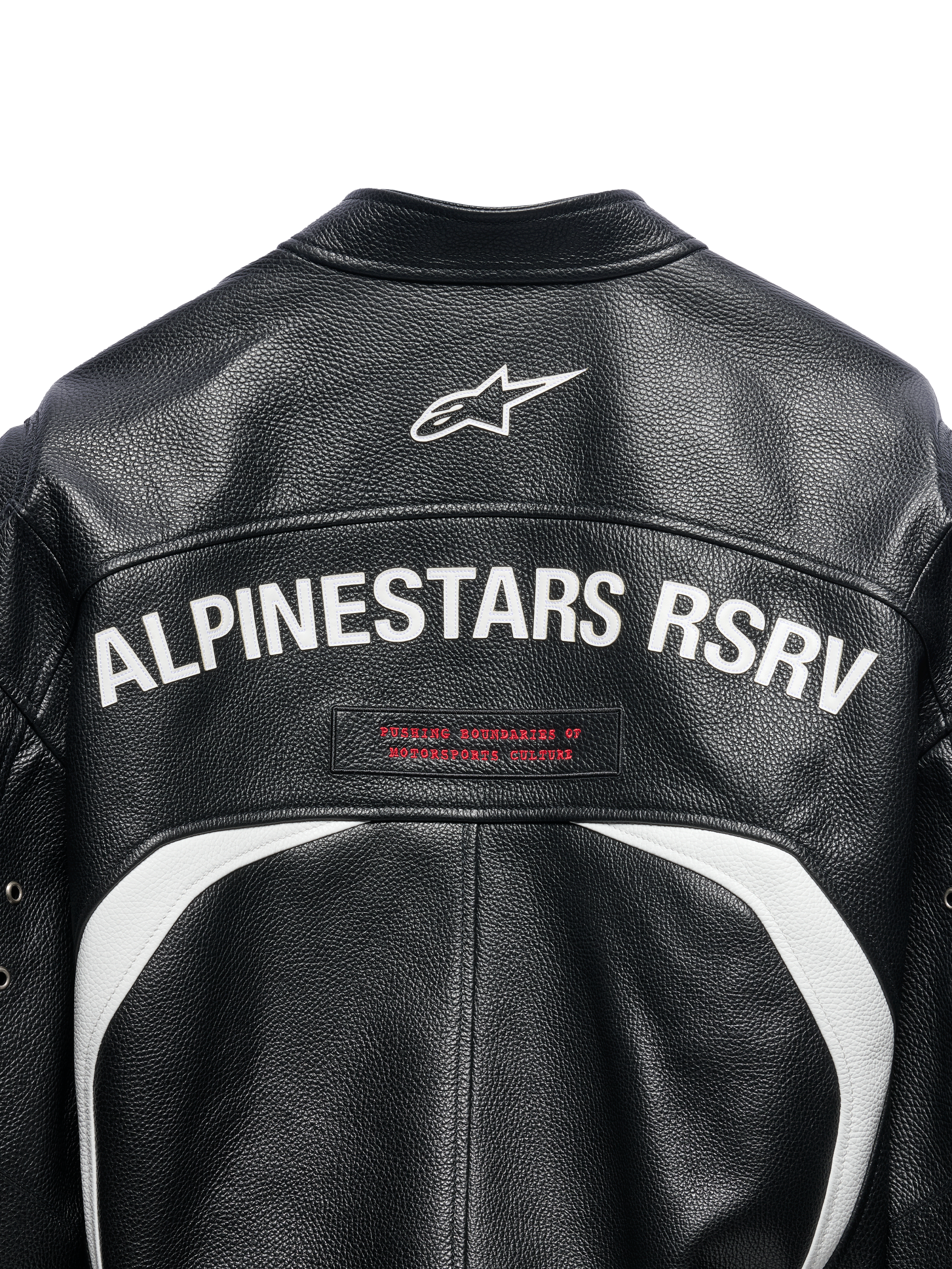 THE CHIEF BOMBER LEATHER JACKET BLACK WHITE RED