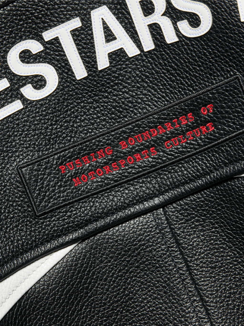 THE CHIEF BOMBER LEATHER JACKET BLACK WHITE RED