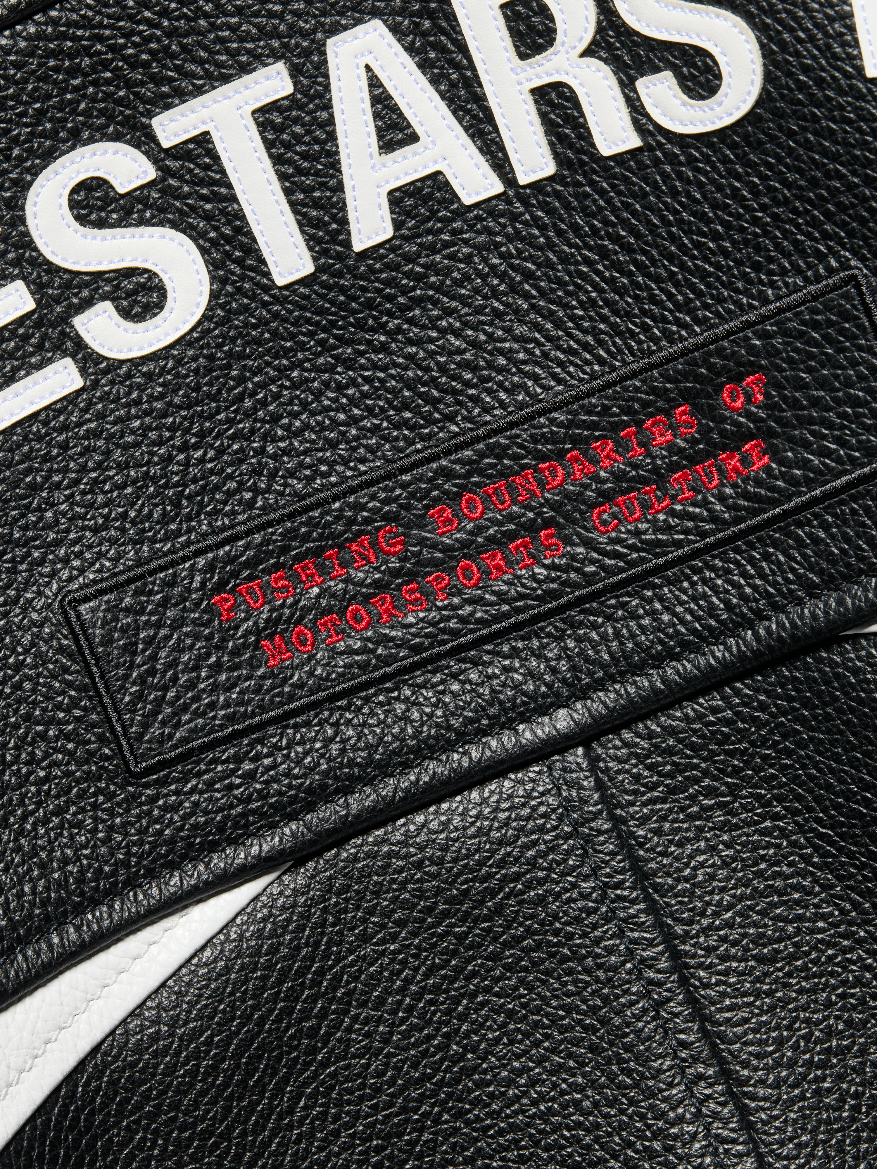 THE CHIEF BOMBER LEATHER JACKET BLACK WHITE RED