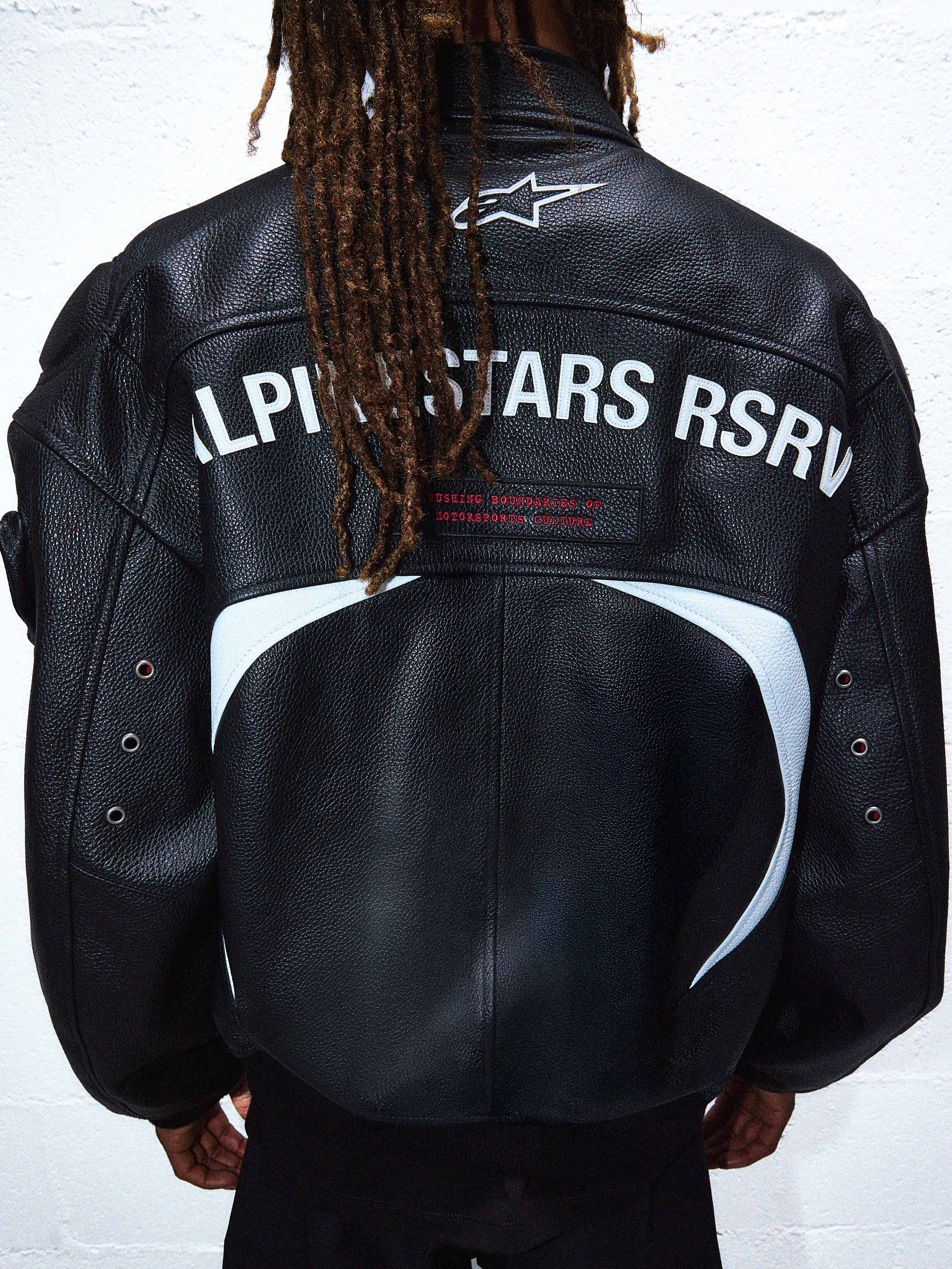 THE CHIEF BOMBER LEATHER JACKET BLACK WHITE RED
