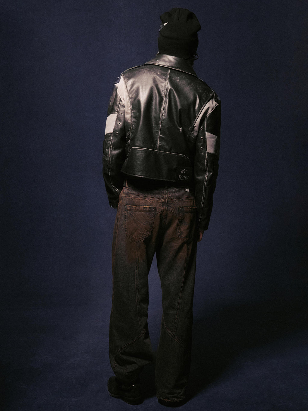 RSRV CLUBBER LEATHER JACKET BLACK ICE GREY