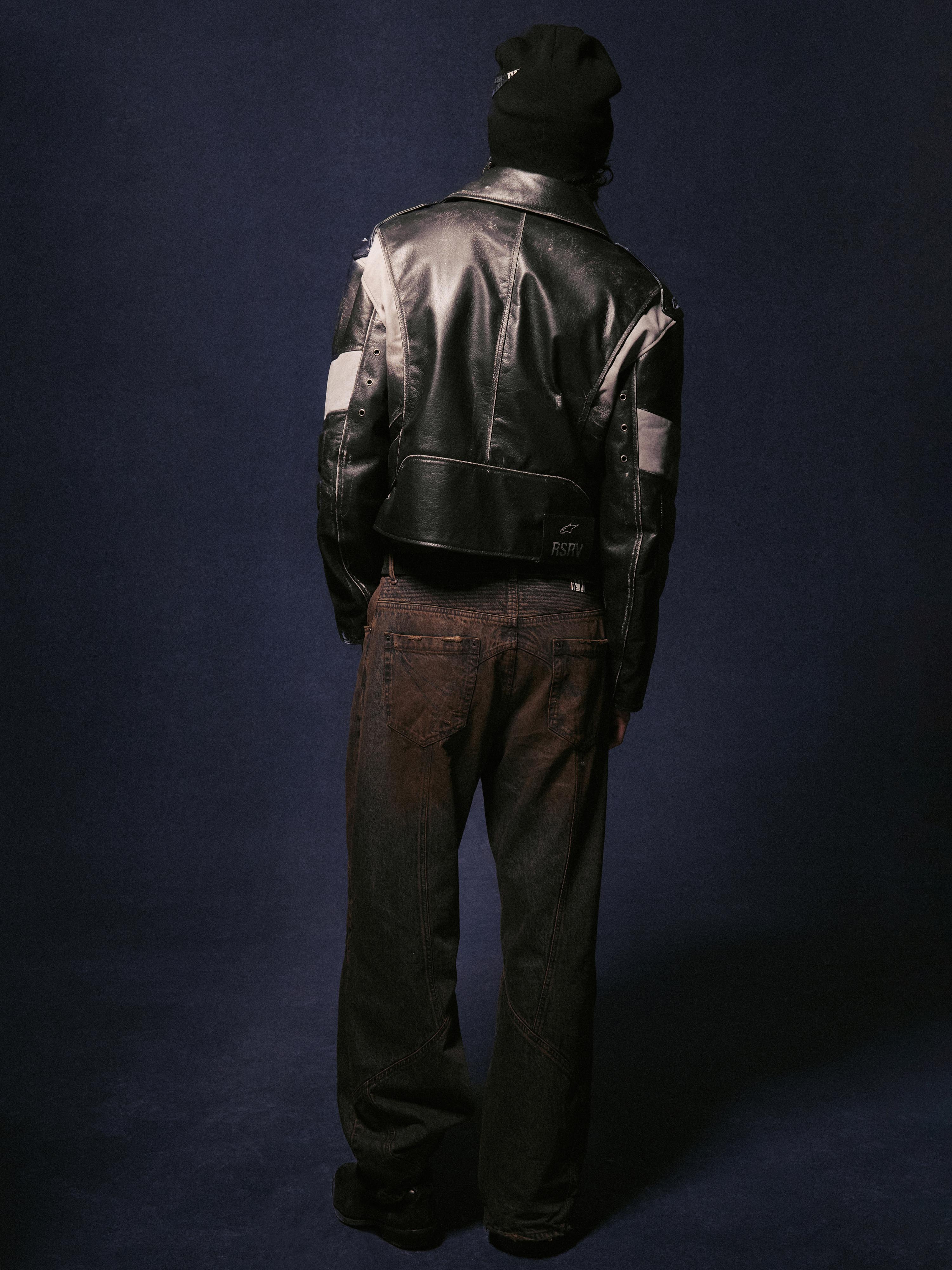 RSRV CLUBBER LEATHER JACKET BLACK ICE GREY