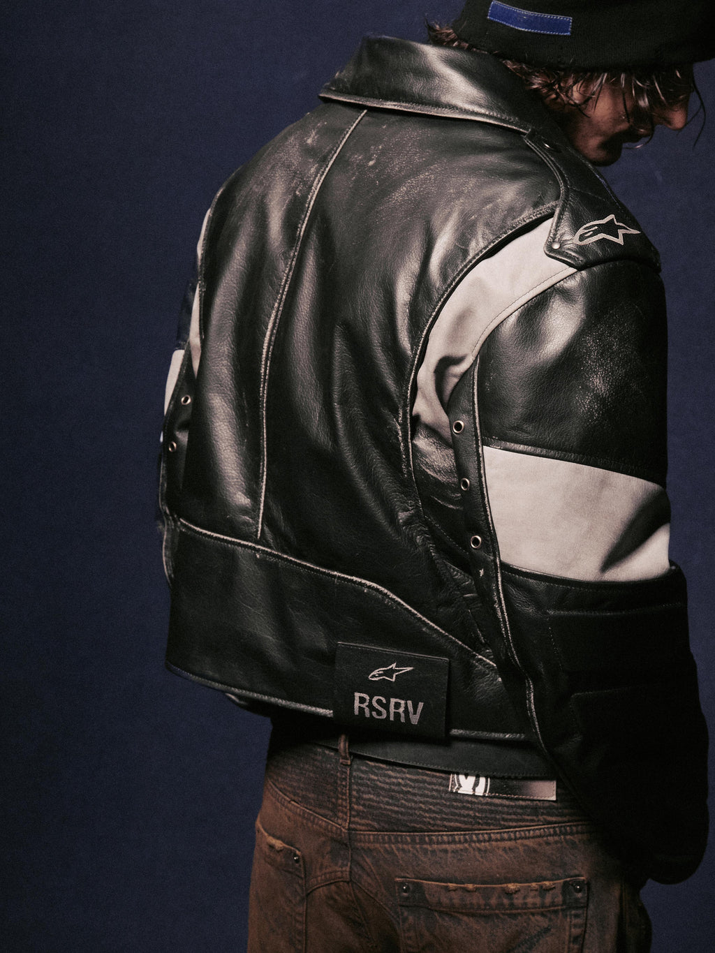 RSRV CLUBBER LEATHER JACKET BLACK ICE GREY