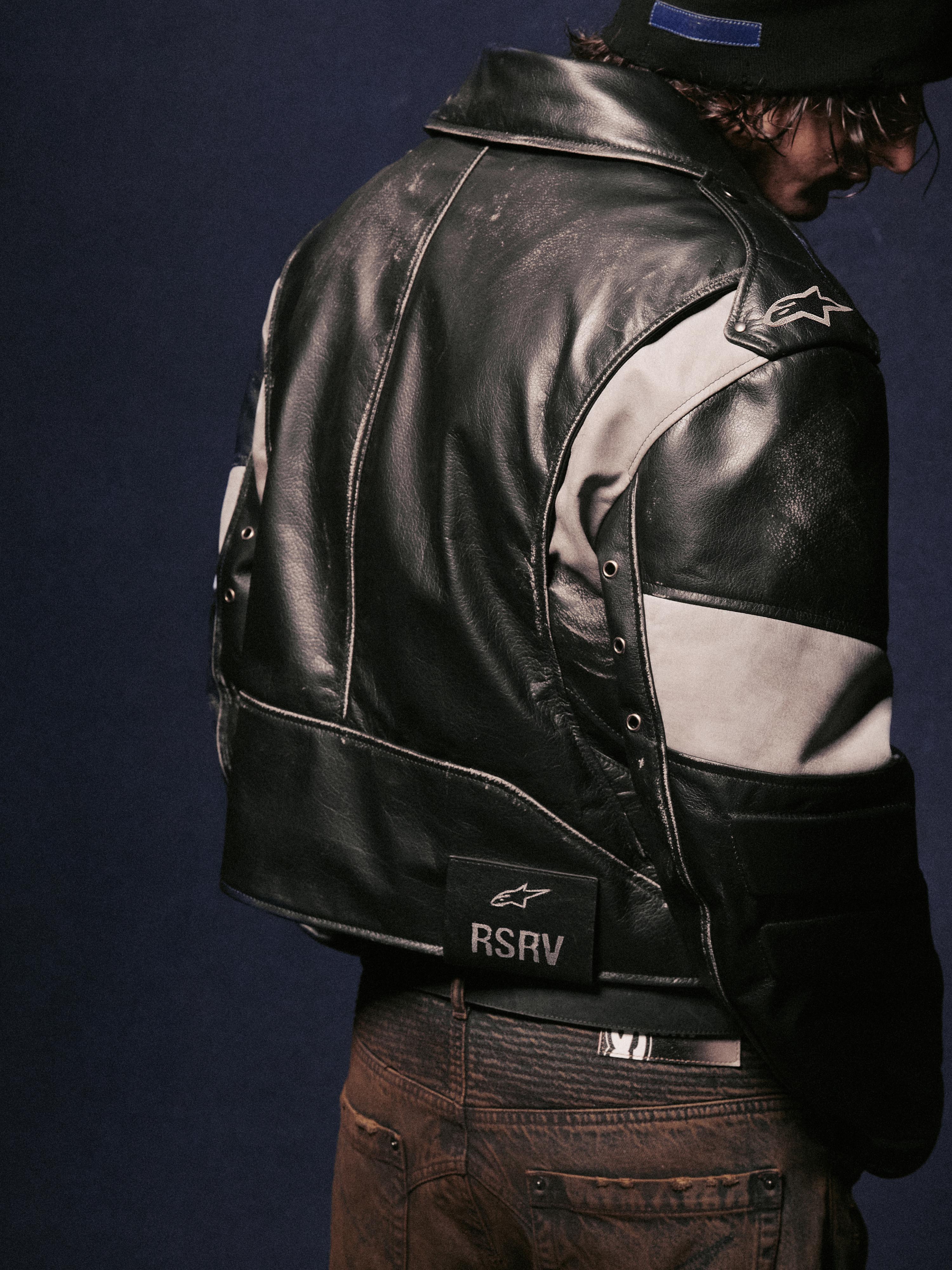 RSRV CLUBBER LEATHER JACKET BLACK ICE GREY