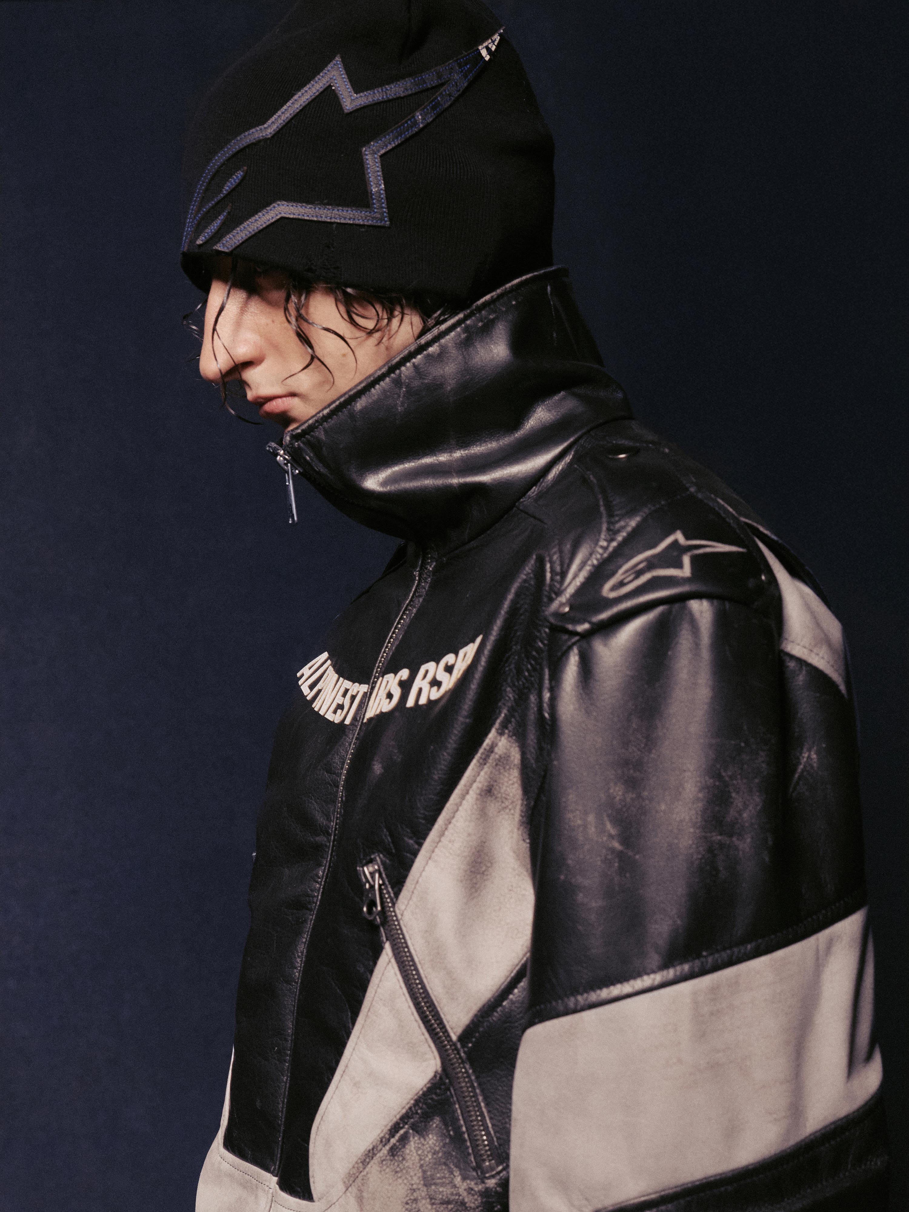 RSRV CLUBBER LEATHER JACKET BLACK ICE GREY