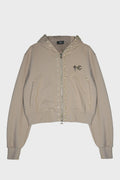 TC STUDDED LINE CROPPED ZIP-UP HOODIE BEIGE
