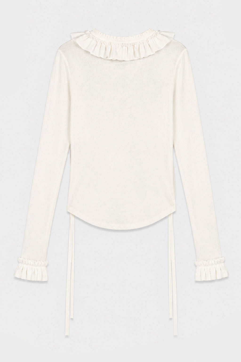 INNA WRINKLED CROPPED LONG SLEEVE TOP WITH RUFFLED COLLAR AND CUFFS IVORY