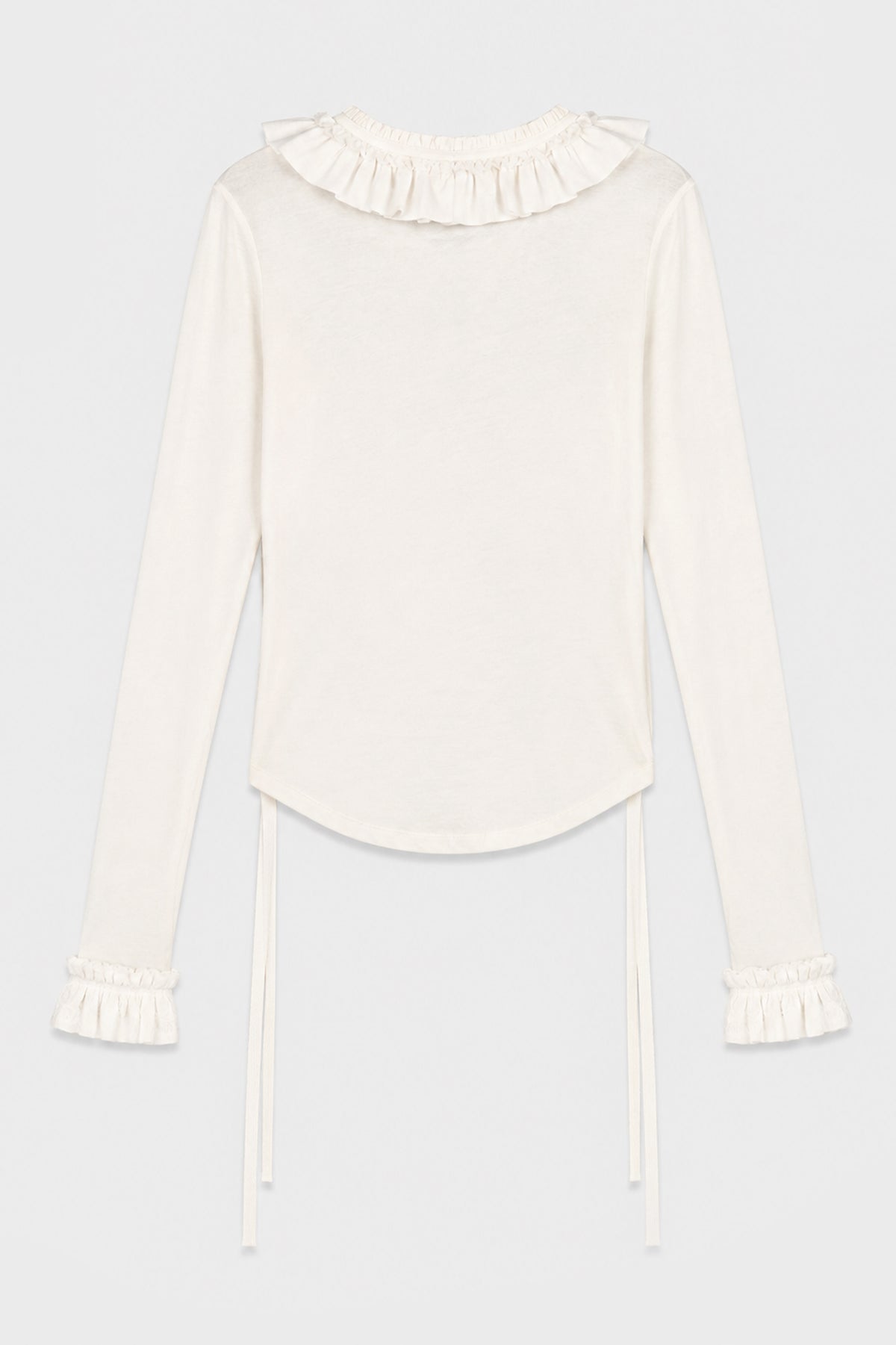 INNA WRINKLED CROPPED LONG SLEEVE TOP WITH RUFFLED COLLAR AND CUFFS IVORY