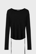 DOT WRINKLED CROPPED LONG SLEEVES TOP BLACK