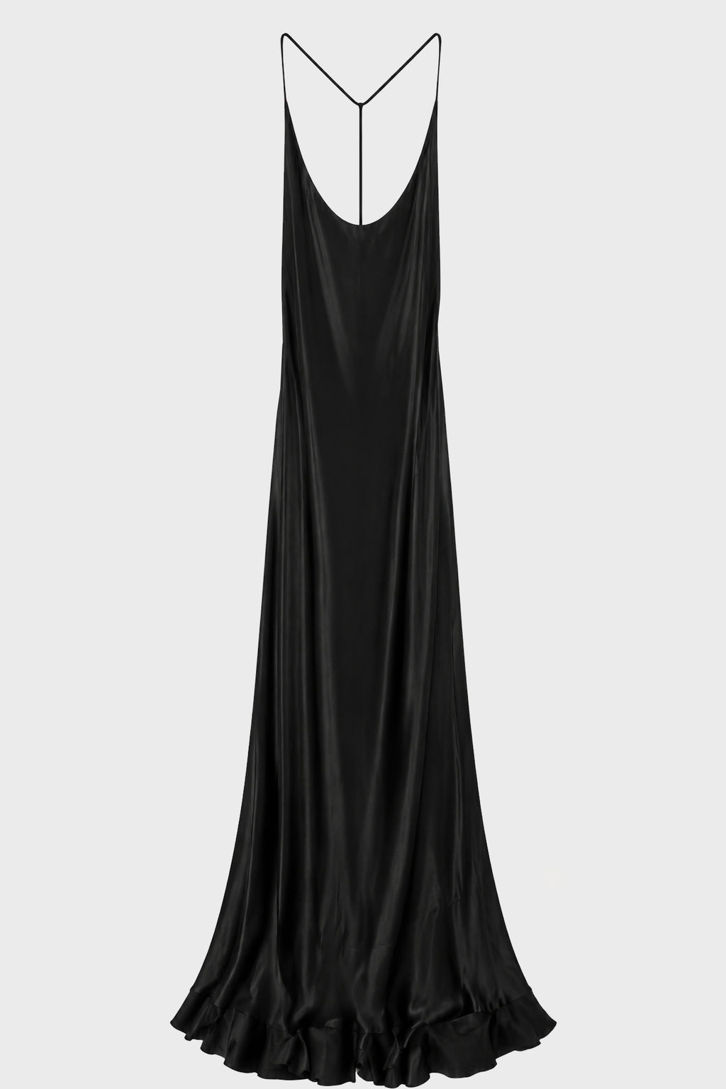 ELEONOR X-LONG Y-STRAP SLIP DRESS BLACK SATIN