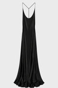 ELEONOR X-LONG Y-STRAP SLIP DRESS BLACK SATIN