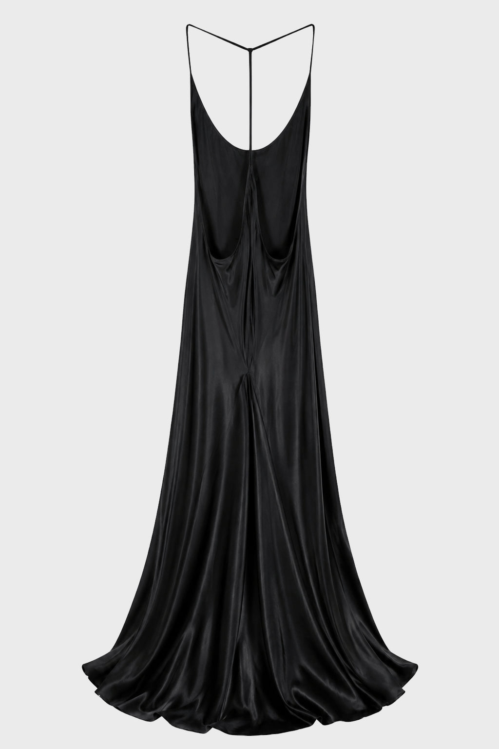 ELEONOR X-LONG Y-STRAP SLIP DRESS BLACK SATIN