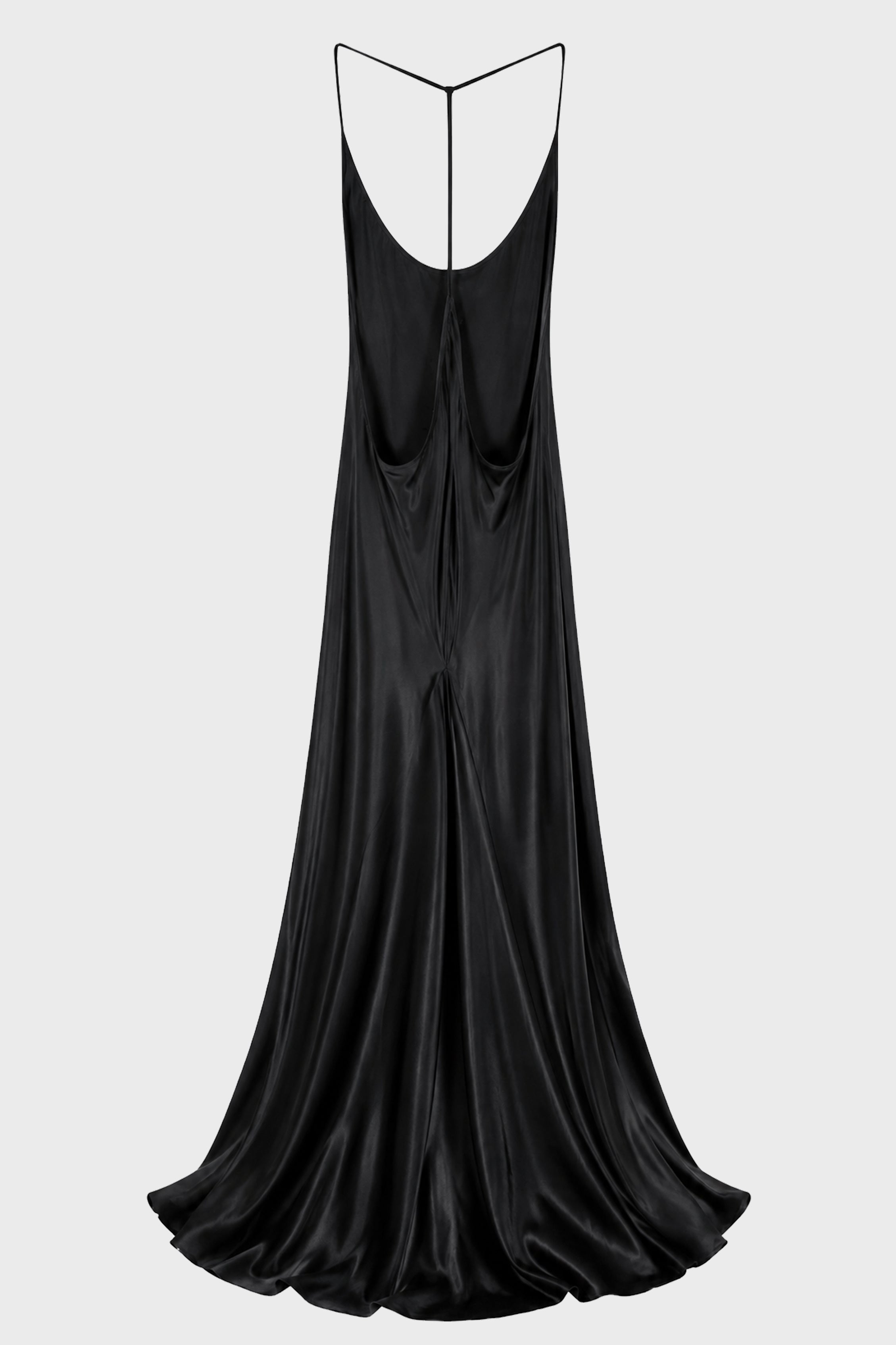 ELEONOR X-LONG Y-STRAP SLIP DRESS BLACK SATIN