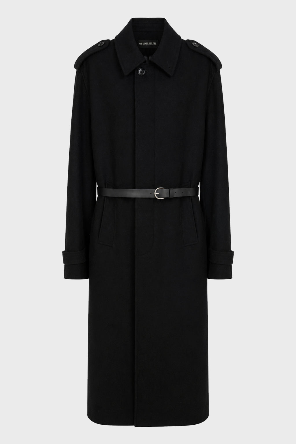 WILMER CAR COAT WITH LEATHER BELT BLACK