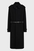WILMER CAR COAT WITH LEATHER BELT BLACK