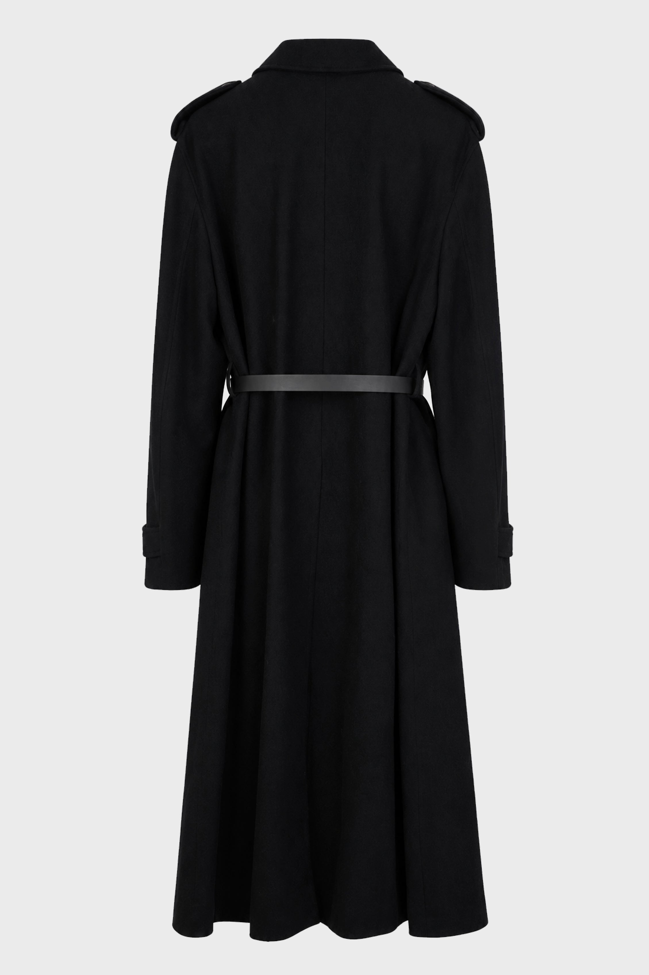 WILMER CAR COAT WITH LEATHER BELT BLACK