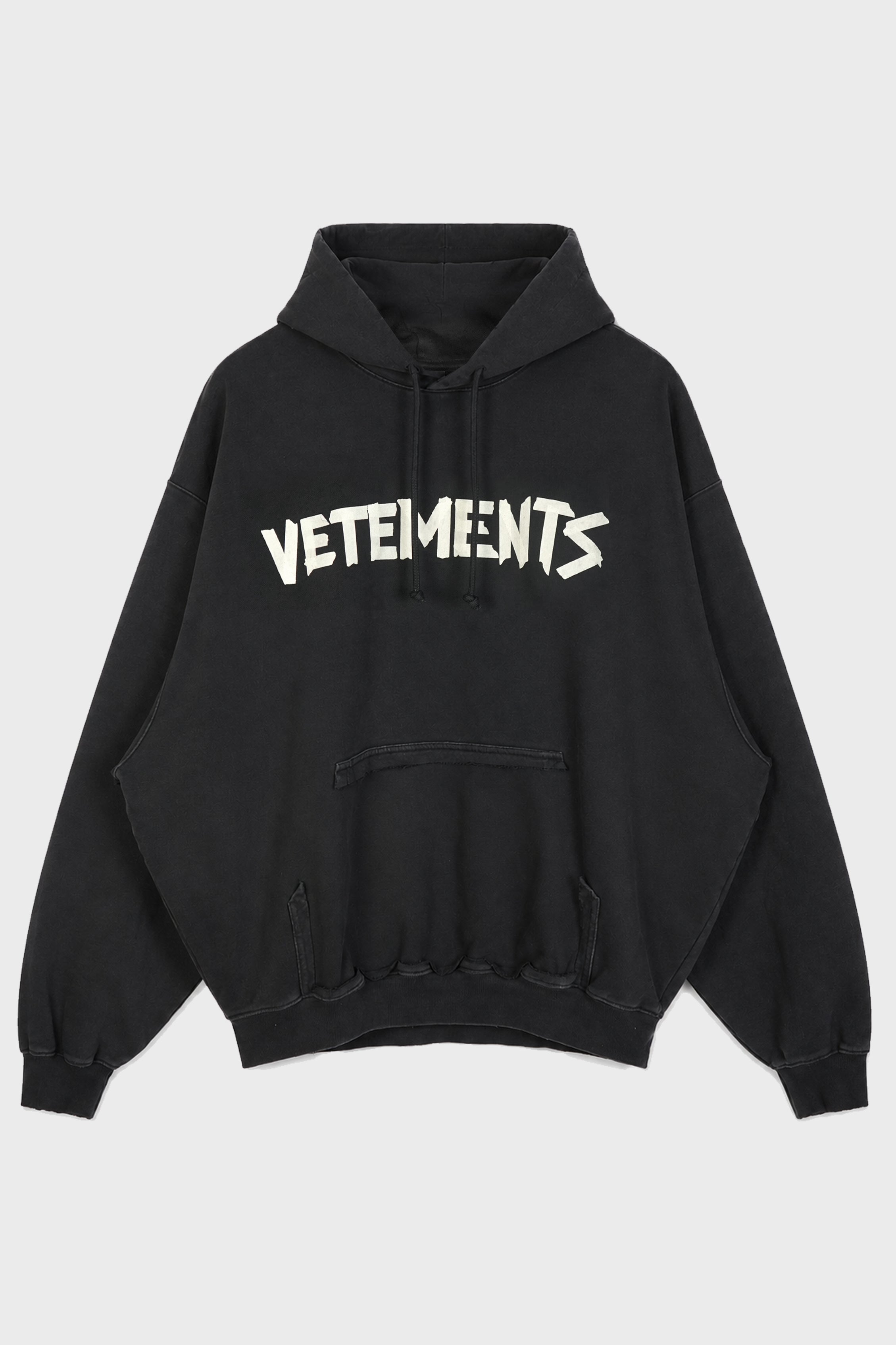 TAPE LOGO DESTROYED HOODIE FADED BLACK