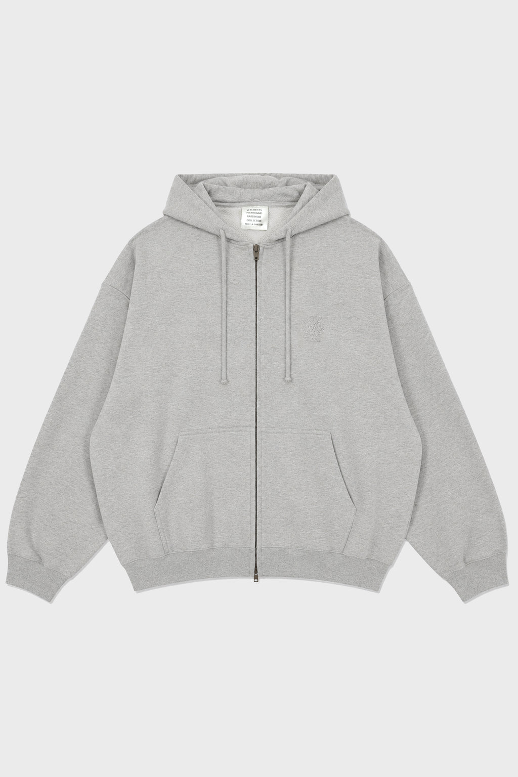 EMBROIDERED BACK ZIPUP HOODIE GREY MELANGE