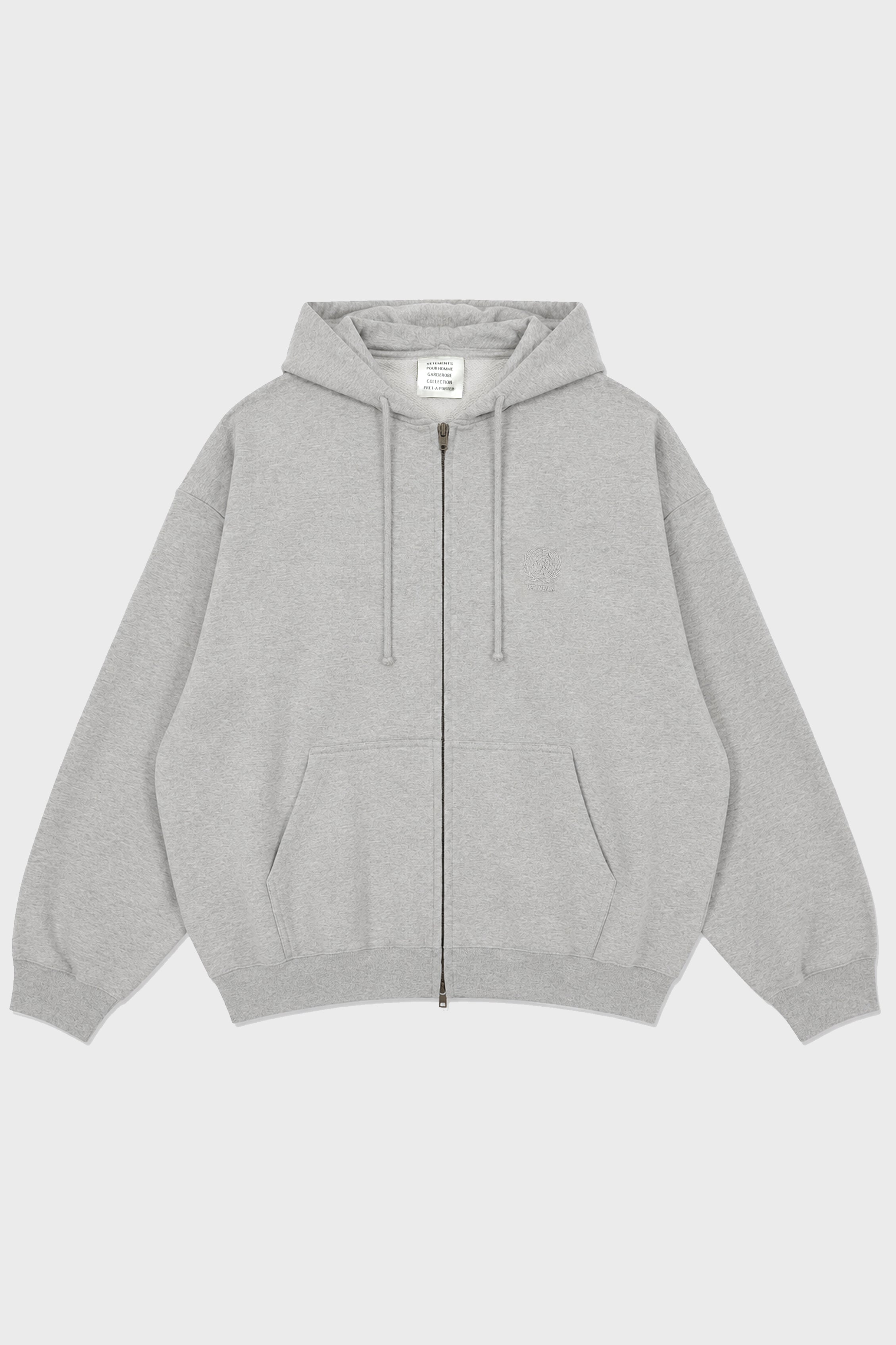 EMBROIDERED BACK ZIPUP HOODIE GREY MELANGE