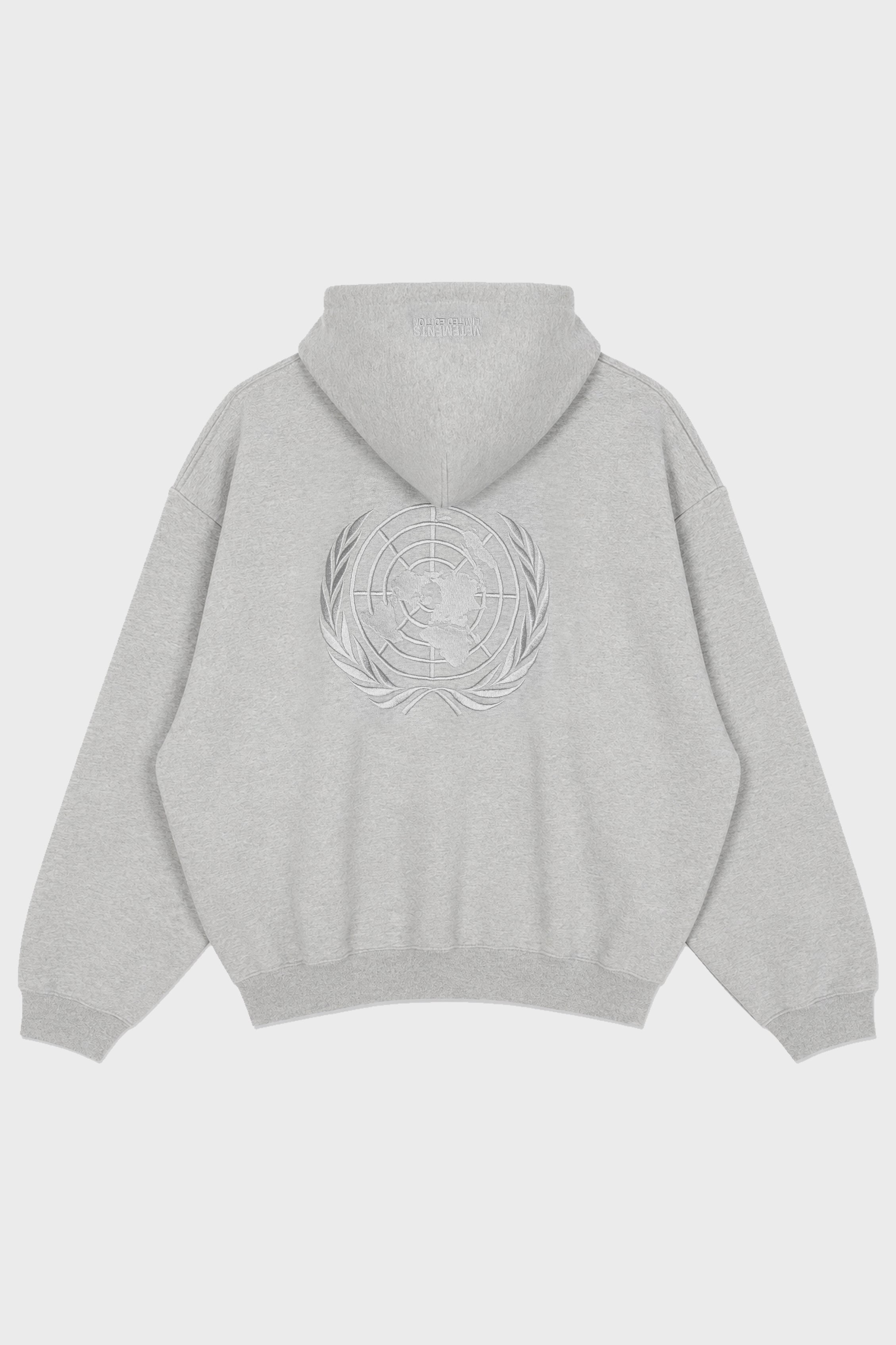 EMBROIDERED BACK ZIPUP HOODIE GREY MELANGE