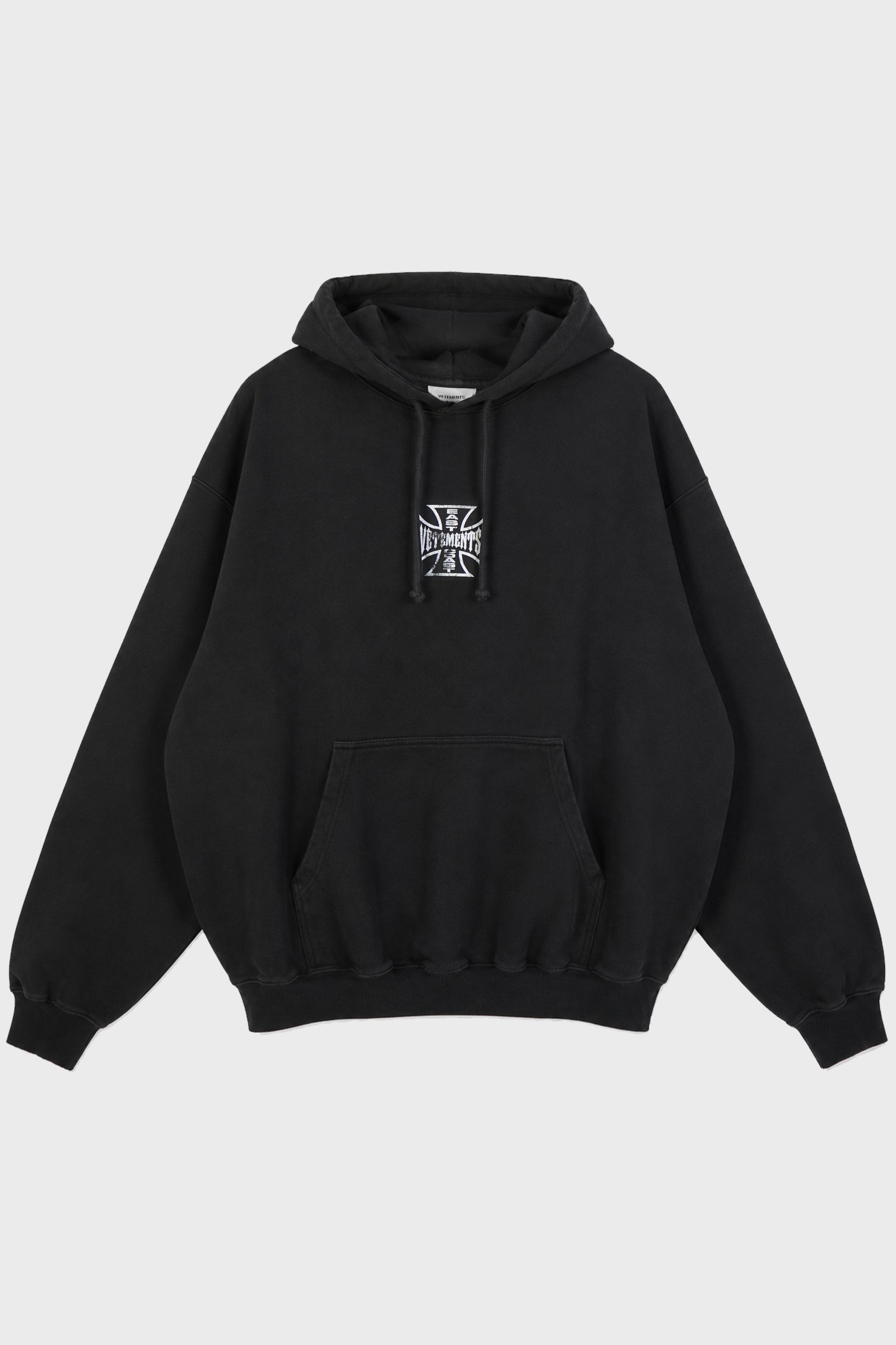 BIKER CROSS LOGO OVERSIZED HOODIE WASHED BLACK