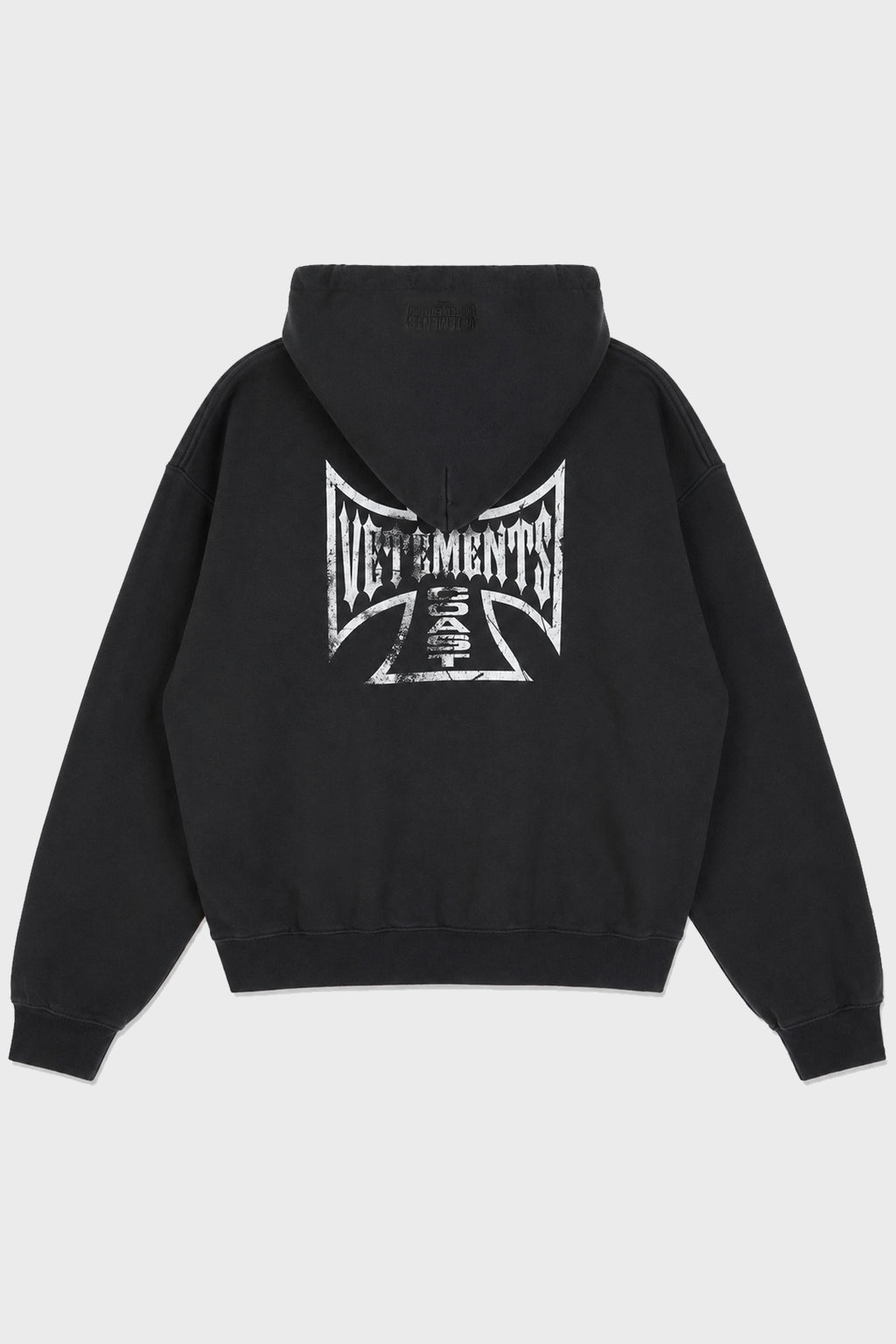 BIKER CROSS LOGO OVERSIZED HOODIE WASHED BLACK